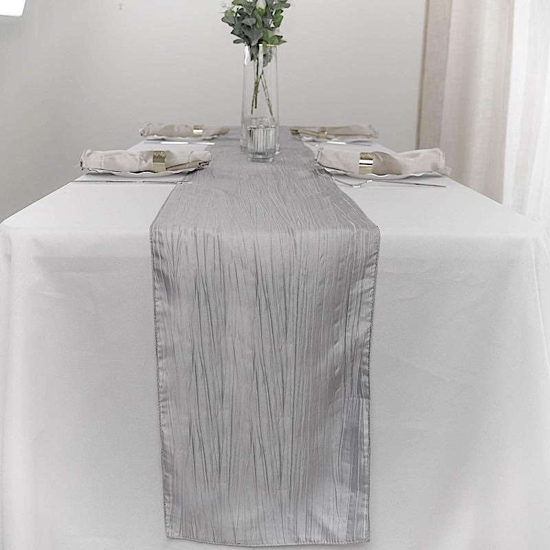 12-Pack 108-Inch Metallic Accordion Crinkled Taffeta Table Runner for Wedding, Party, Holiday & Home Decor - Elegant Dining Table Decorations