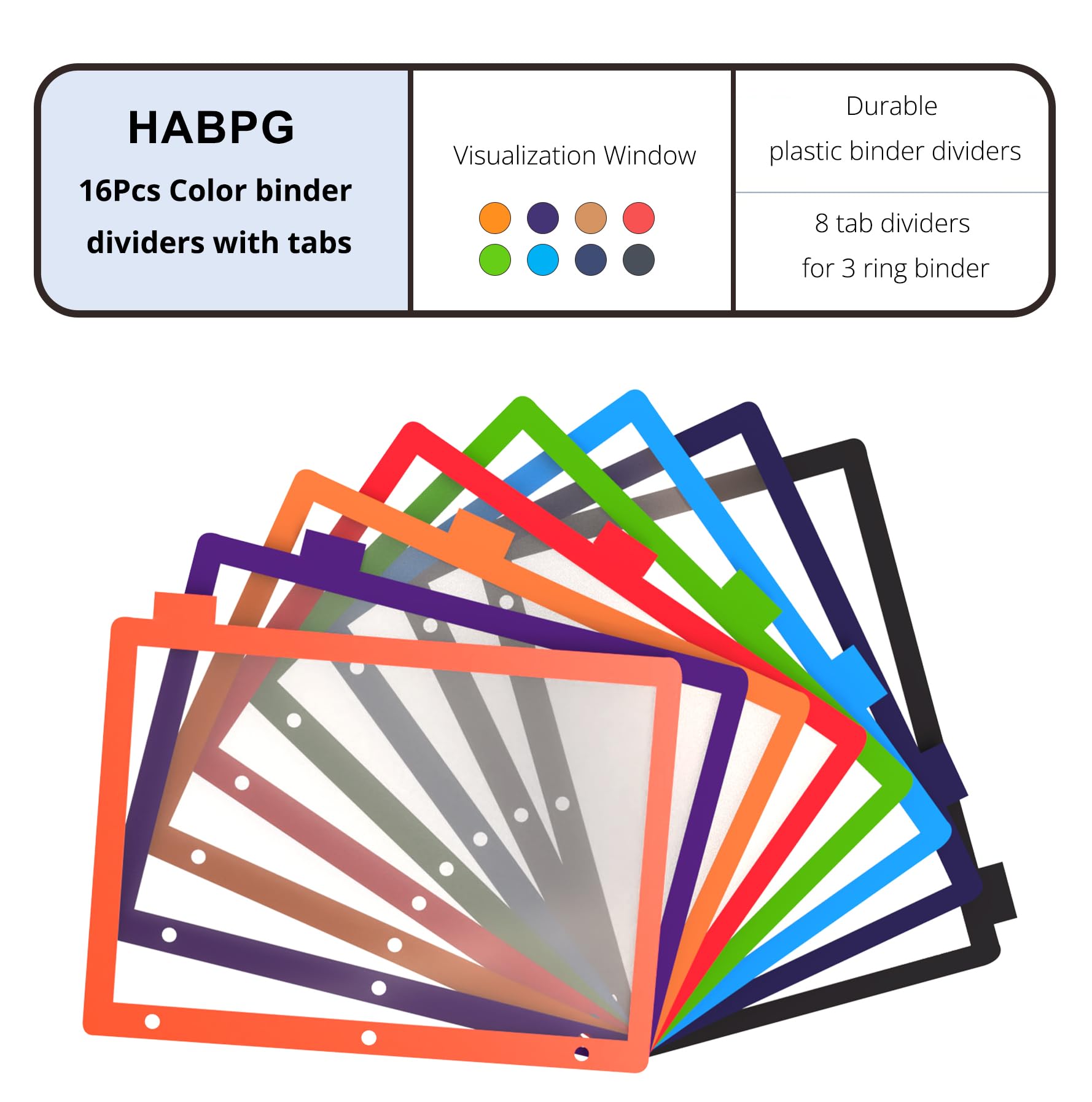 16-Piece Clear Plastic 3-Ring Binder Dividers with Tabs - 2 Sets of 8 Tab Dividers for Organizing Documents, School Work & Office Files - Durable Page Dividers for Three Ring Binders & Folders