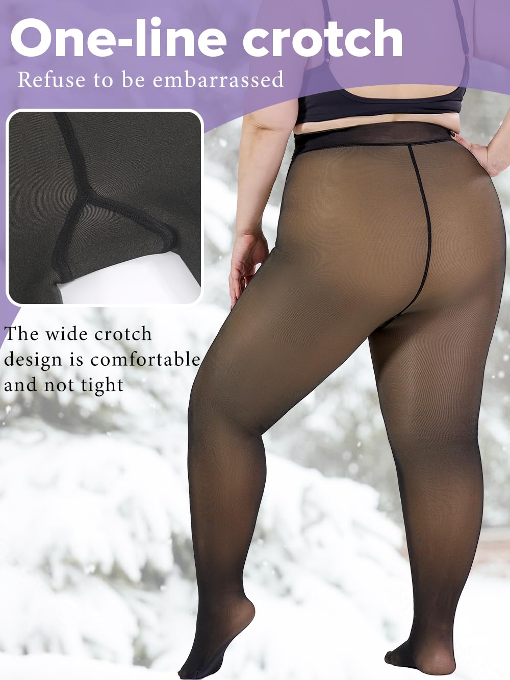 Plus Size Fleece Lined Thermal Tights for Women - Winter Warm Translucent Pantyhose Leggings for Cold Weather & Layering Outfits