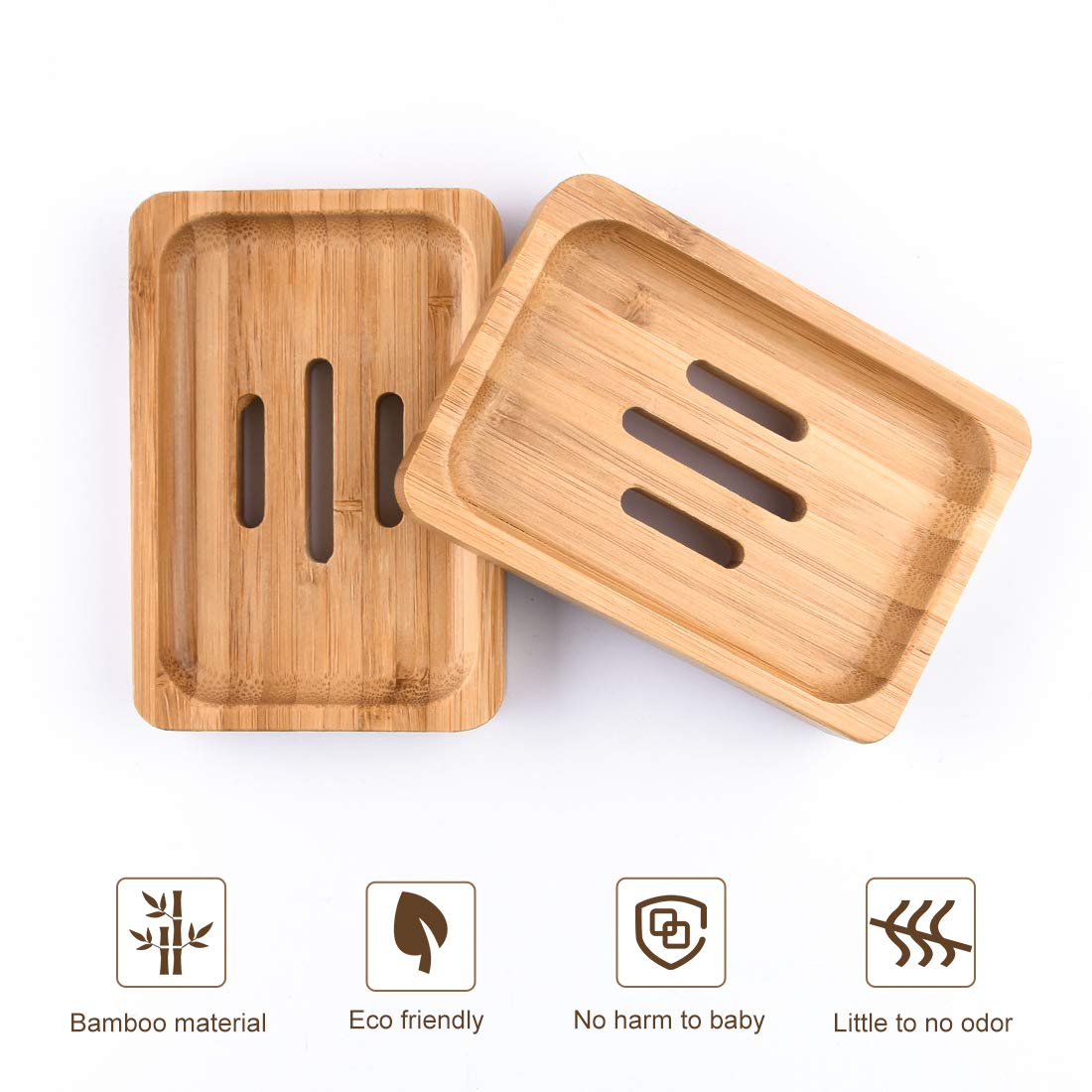 Natural Bamboo Soap Dish Holder - 2 Pack Wooden Soap Tray for Bathroom & Shower - Handcrafted Soap Storage Container for Soap, Sponges & More - Perfect for Spa, Guest Bath & Eco-Friendly Homes