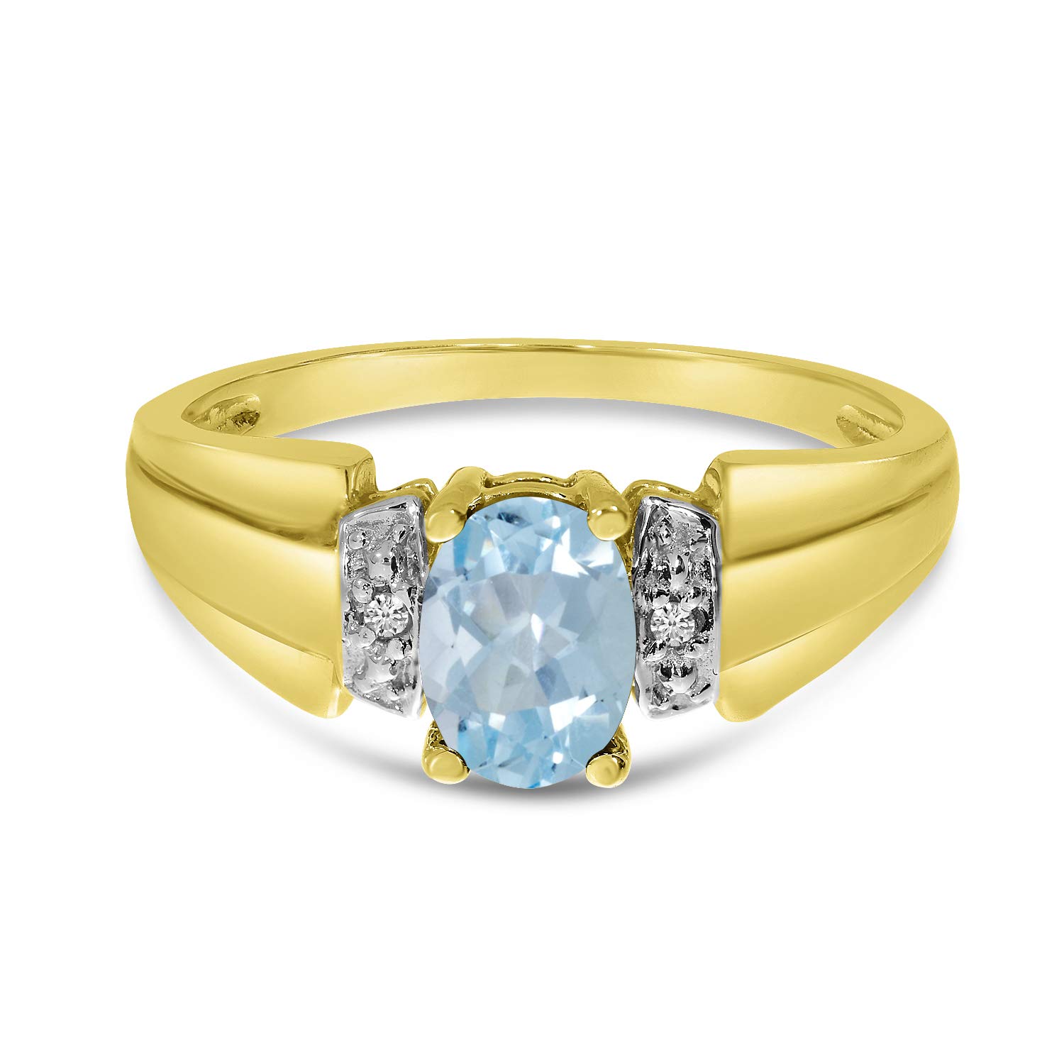10K Yellow Gold Oval Aquamarine and Diamond Engagement Ring for Women - Elegant Wedding, Anniversary, or Promise Gift