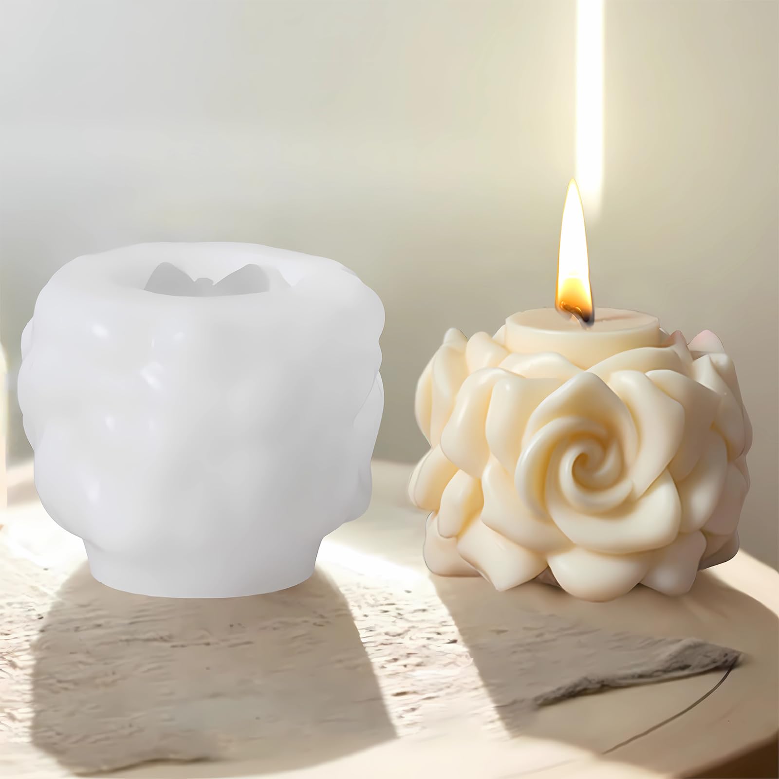 3D Rose Flower Pillar Candle Molds for DIY Candle Making - Valentine's Day Resin Casting, Home Decor & Craft Projects - Perfect for Wedding Centerpieces, Romantic Gifts & Holiday Decorations
