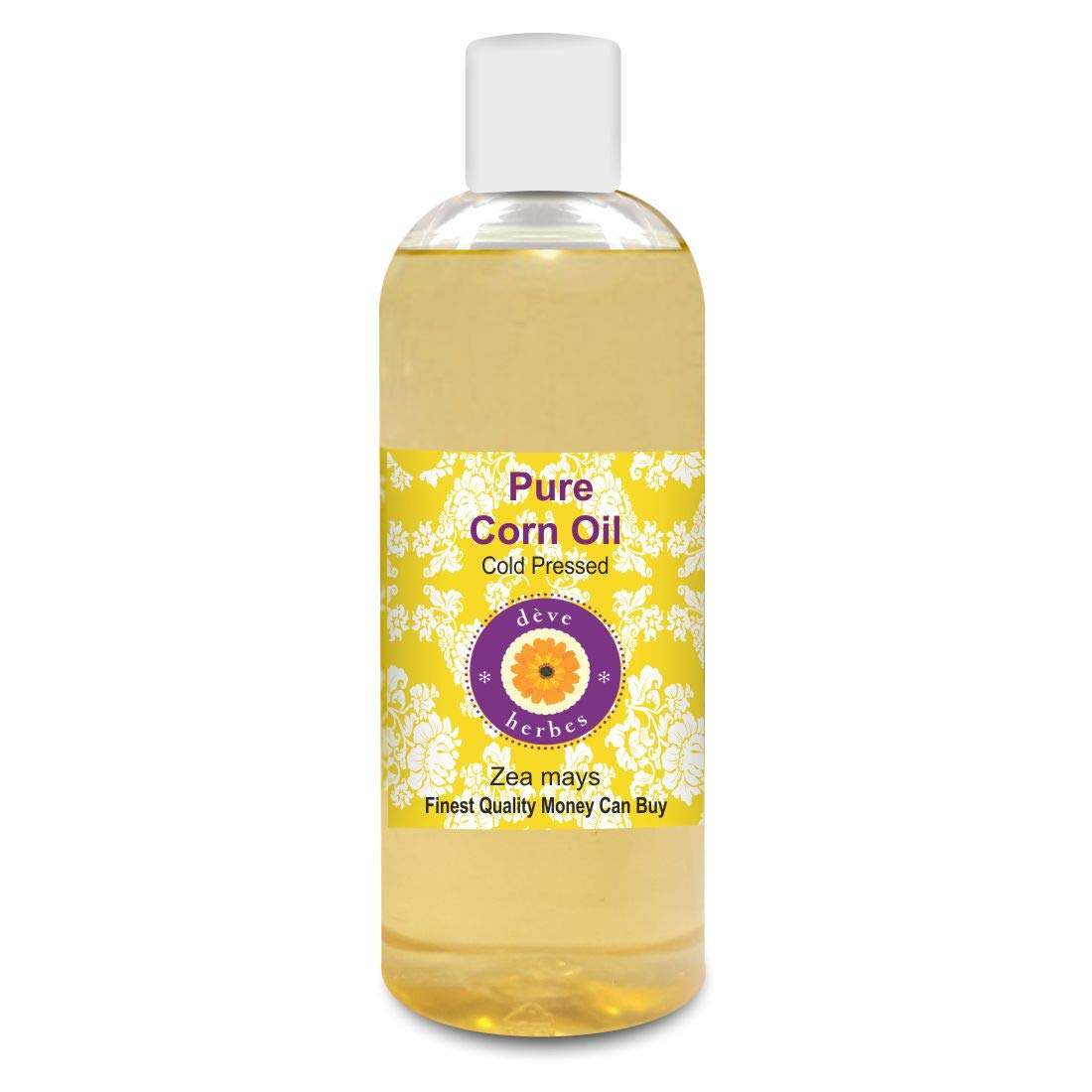 Deve Herbes Pure Corn Oil (Zea mays) - 100% Natural, Cold Pressed, Therapeutic Grade - 200ml Bottle for Cooking, Skin Care & Hair Treatment