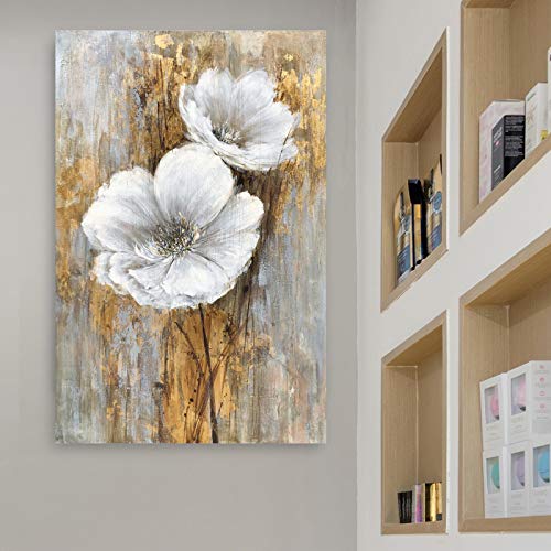 Hand Painted Lily Bouquet Oil Painting with Gold Foil - White Floral Wall Art for Bedroom Decor | Elegant Home & Office Wall Decor | Perfect Gift for Housewarming & Wedding