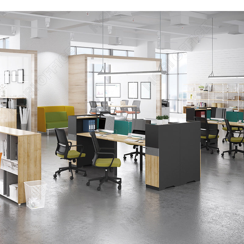 LENNON 4-Seat Workstation Office Desk in Kaldi Grey Blue - Perfect for Home Office, Coworking Spaces & Conference Rooms
