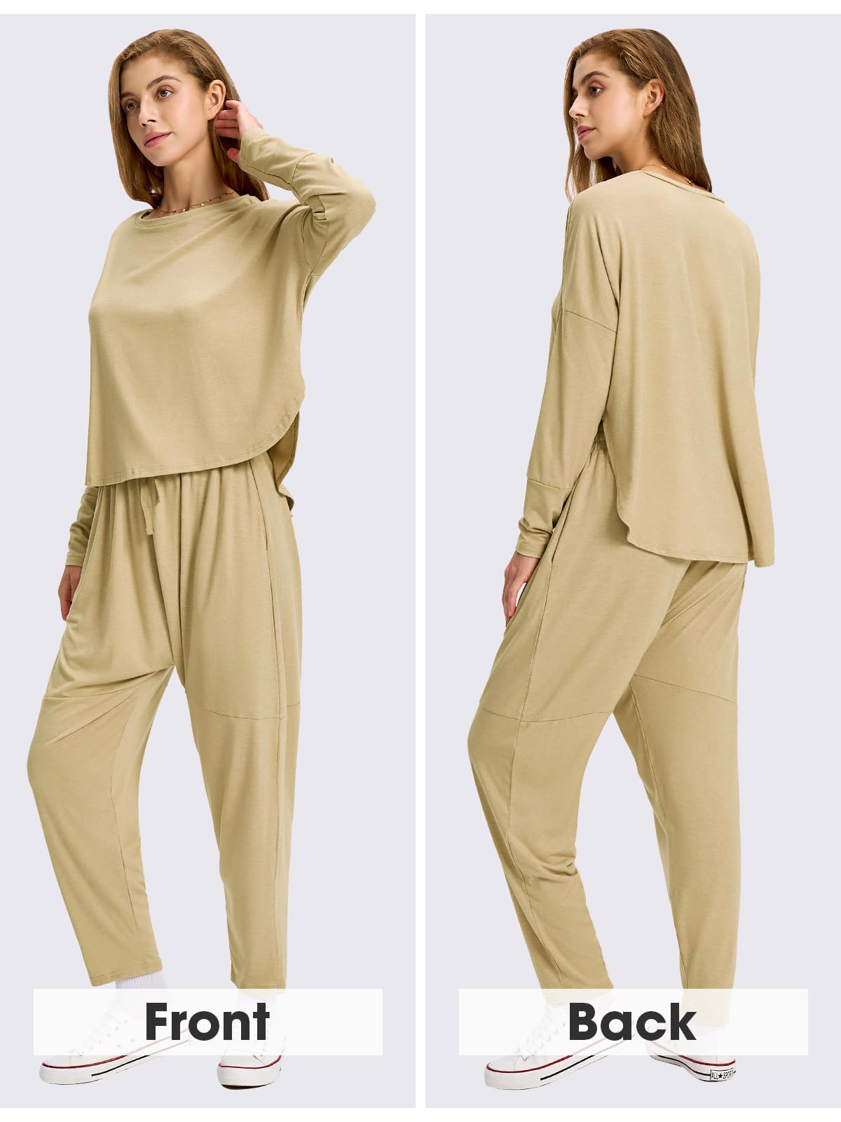 Byinns Women's 2 Piece Lounge Set - Soft Loose Matching Sweatsuit with Long Sleeve Top & Pants - Casual Tracksuit for Travel, Fall Season, Home Relaxation, Yoga & Coffee Dates
