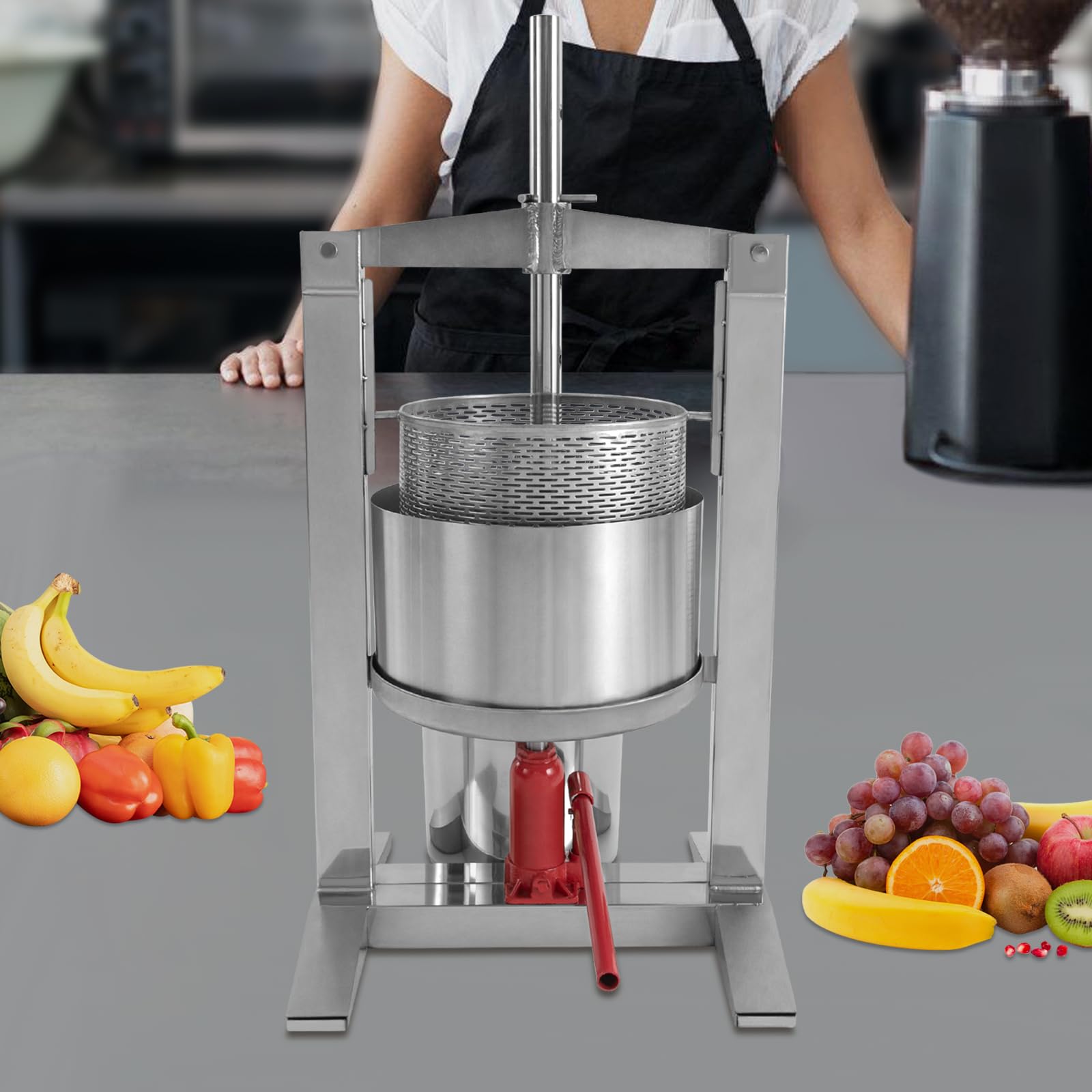 Stainless Steel Fruit Wine Press 20L (5.28 GAL) - Manual Juice Maker for Apple, Grape, Cider, Tinctures, Vegetables, Honey & Olive Oil - Heavy Duty with T-Handle & Stable Base - Perfect for Home Brewing, Winemaking & Kitchen Use