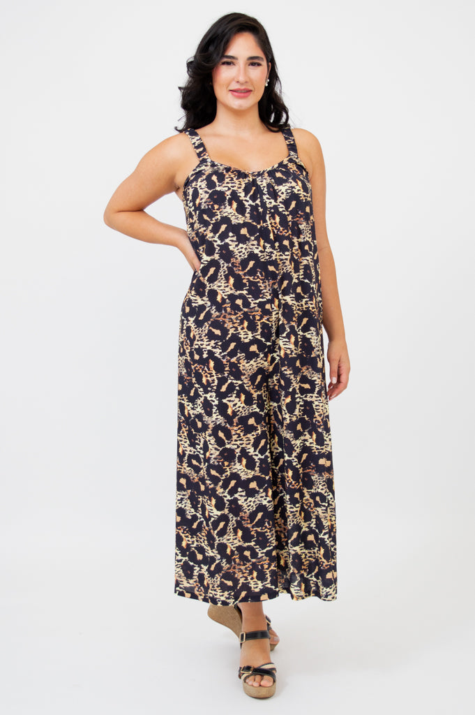 Joanna Jumpsuit - Women's Leopard Print Linen Bamboo Blend Romper | Perfect for Summer Outfits, Beach Vacations & Casual Wear