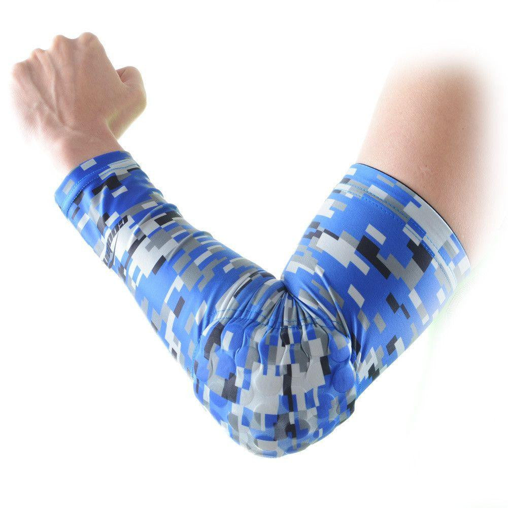 Digital Camouflage Blue Arm Sleeve with Protective Padding - UV Protection & Breathable Sports Sleeve for Basketball, Football, Cycling & Outdoor Activities