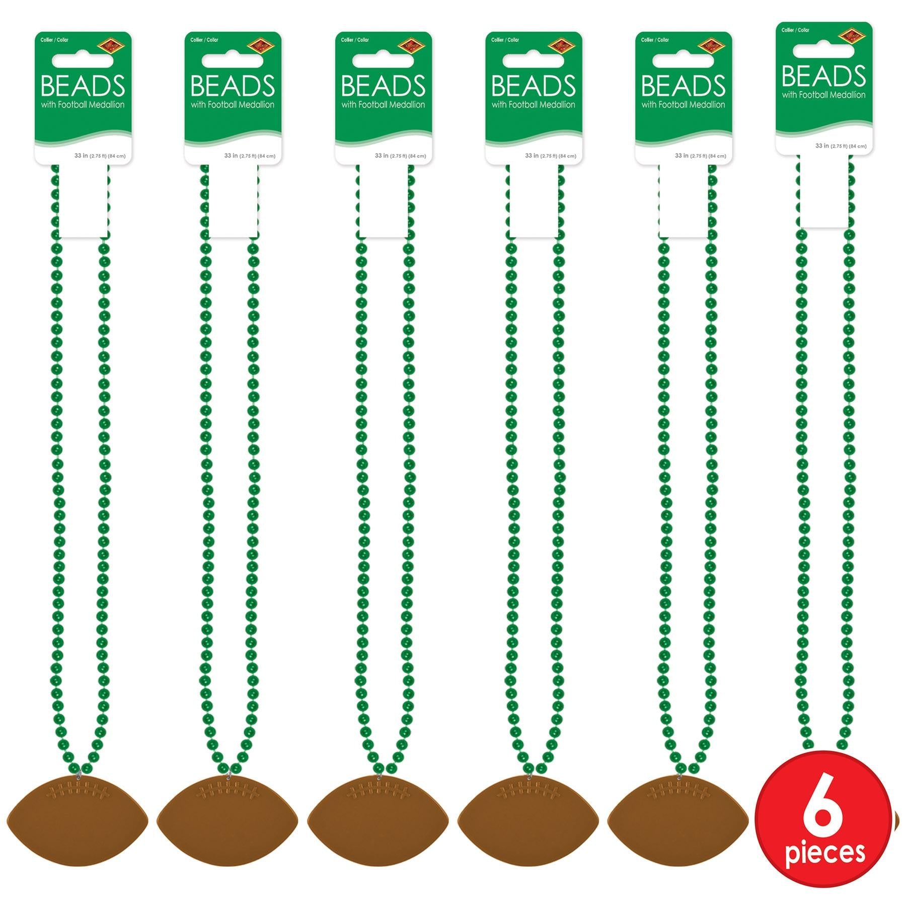 12 Pack Green Mardi Gras Bead Necklaces with Football Medallion - Perfect for Football Tailgate Parties, St. Patrick's Day Celebrations & Themed Events