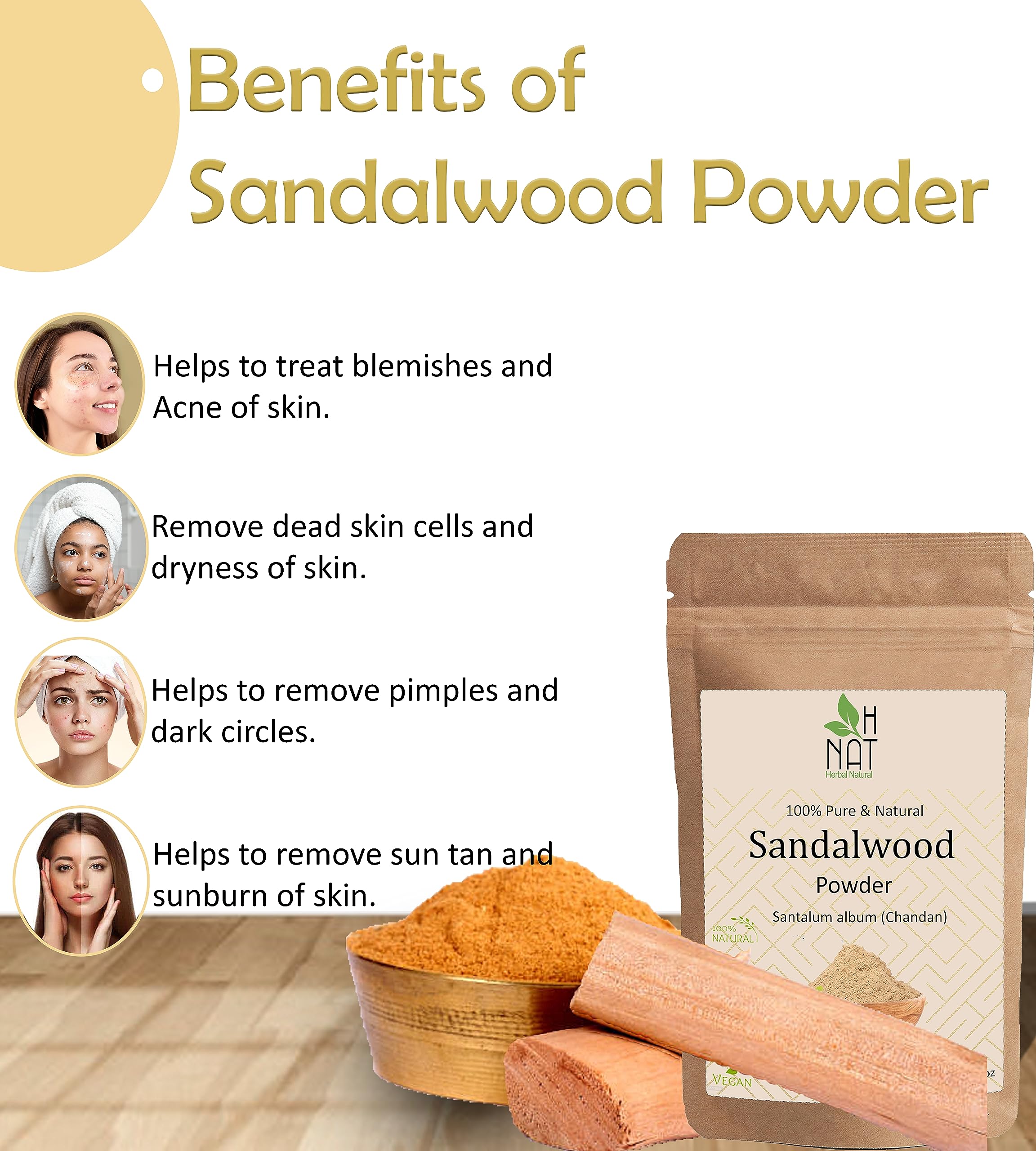 100% Pure & Natural Sandalwood Powder (Chandan Powder) for Face, Skin Care & Puja - Santalum Album Face Pack for Glowing Skin | Beauty, Aromatherapy & Spiritual Use