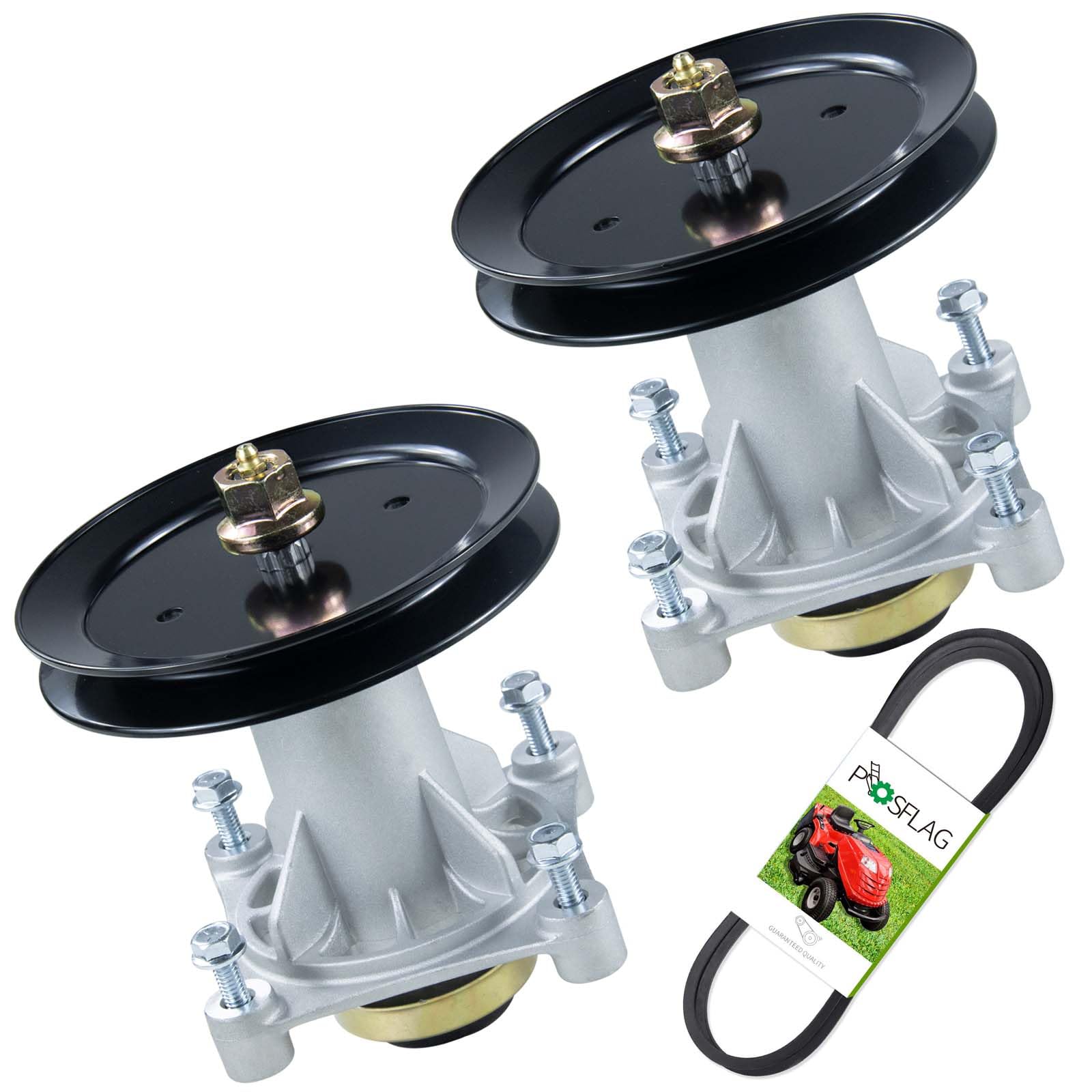 2 Pack Spindle Assembly with Pulley & Belt - Compatible with 587819701, 197473, 584453101, 192870, 187292, 532187281, 187281, 587253301, 192872, 587125401, 21546238 - Replacement for Lawn Mower & Tractor Parts - Perfect for DIY Repairs & Maintenance