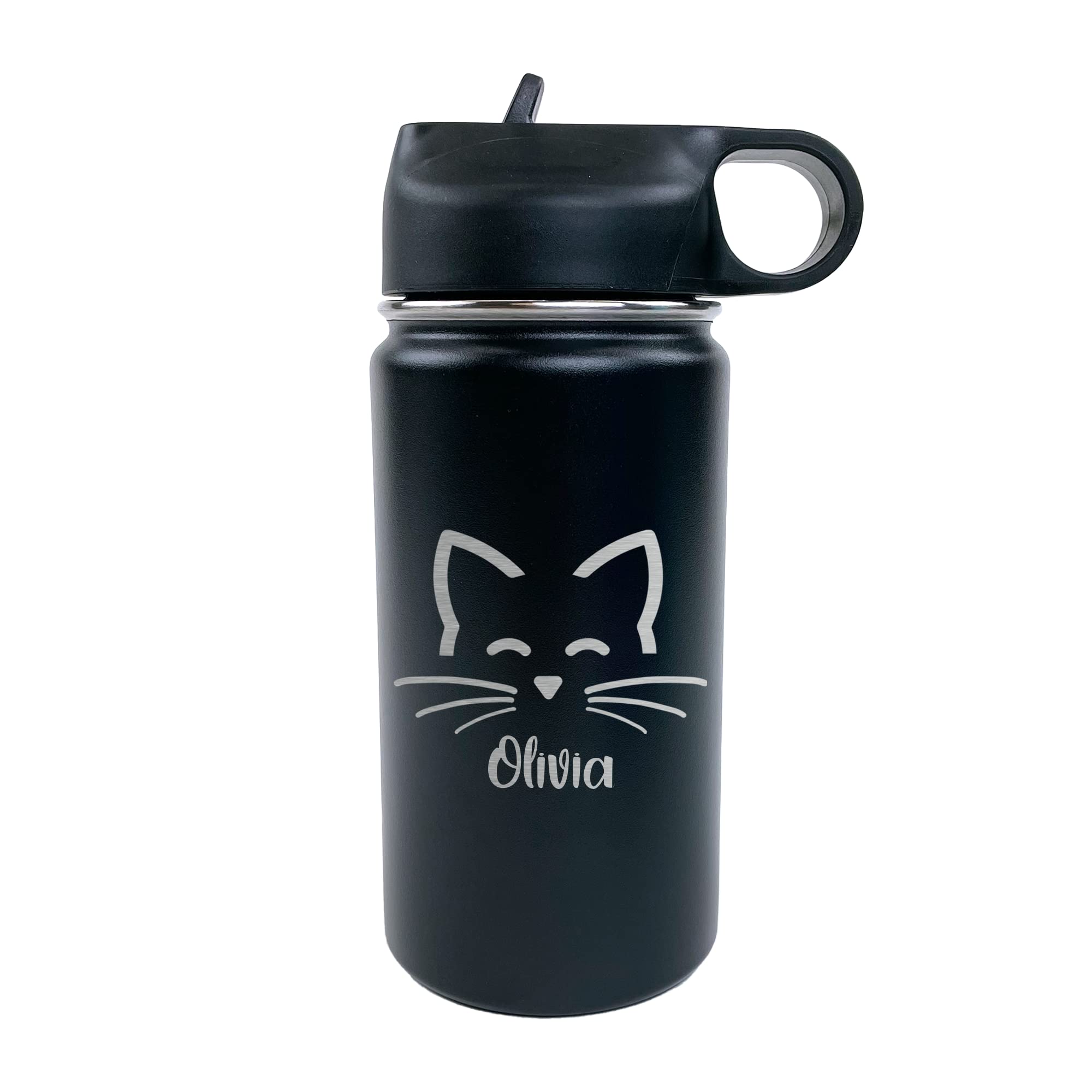 Personalized Cat-Themed Kids Water Bottle for School - BPA Free, Leak Proof, Durable (Black) - Perfect for School, Travel & Outdoor Activities