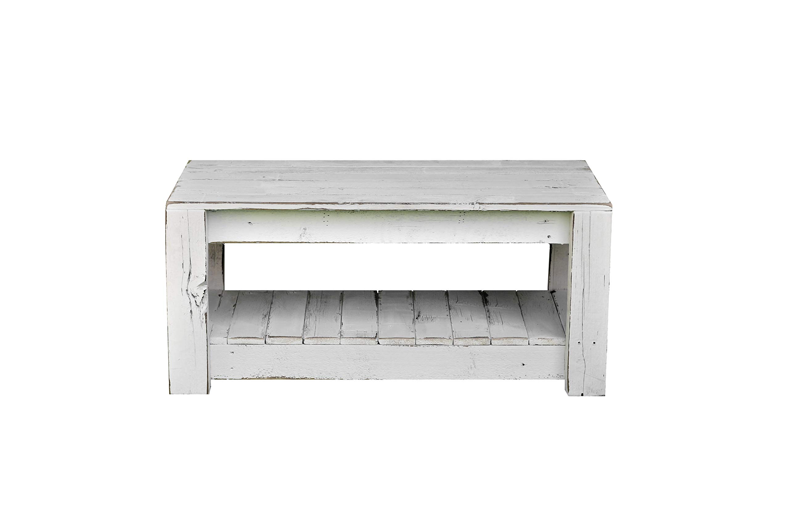 Rustic White Farmhouse Coffee Table with Lower Shelf - Perfect for Living Room, Lounge & Farmhouse Decor