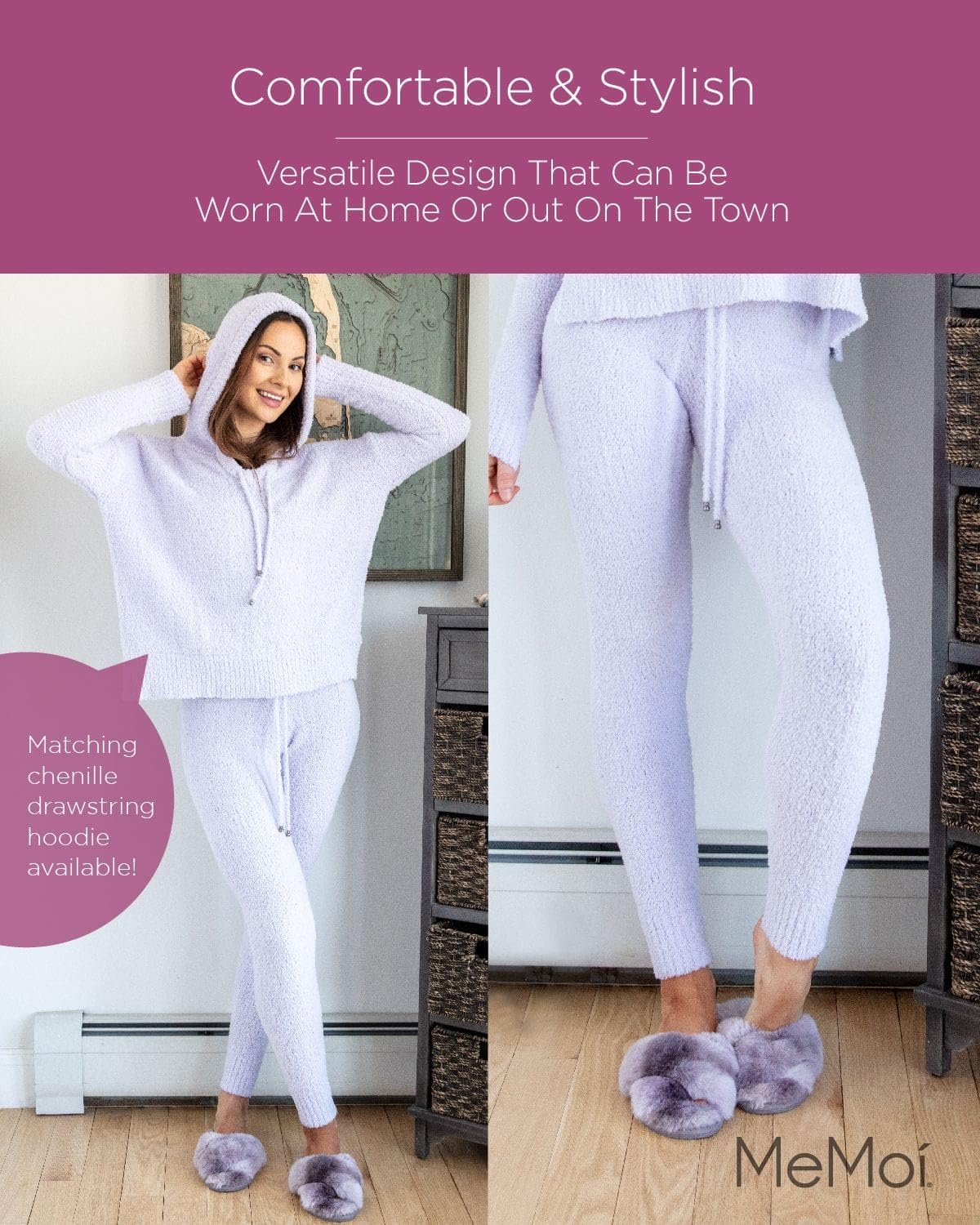 MeMoi Women's Ultra Soft Chenille Jogger Pants with Drawstring Waist - Cozy Lounge Pants for Home, Yoga & Casual Wear