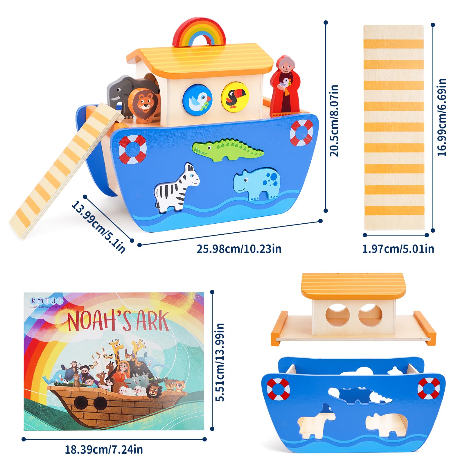 Noah's Ark Wooden Toy Set for Toddlers - Animal Shape Sorter Montessori Learning Toy with Bible Story Book - Perfect Baptism Gift for 1 2 3 Year Old Boys & Girls (12-24 Months) - Great for Early Education, Playtime & Sunday School Activities