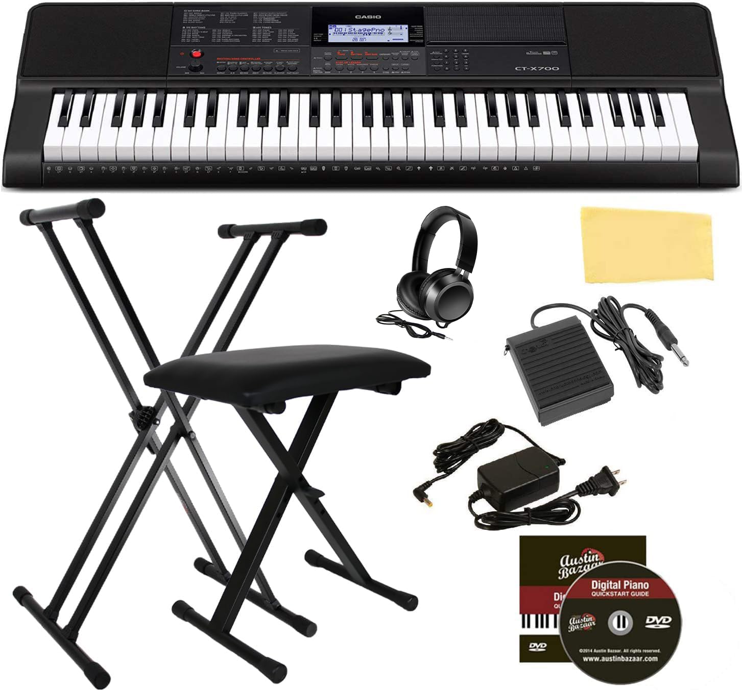 Casio CT-X700 61-Key Portable Keyboard Bundle with Stand, Bench, Headphones & Accessories - Perfect for Beginners, Home Practice & Live Performances