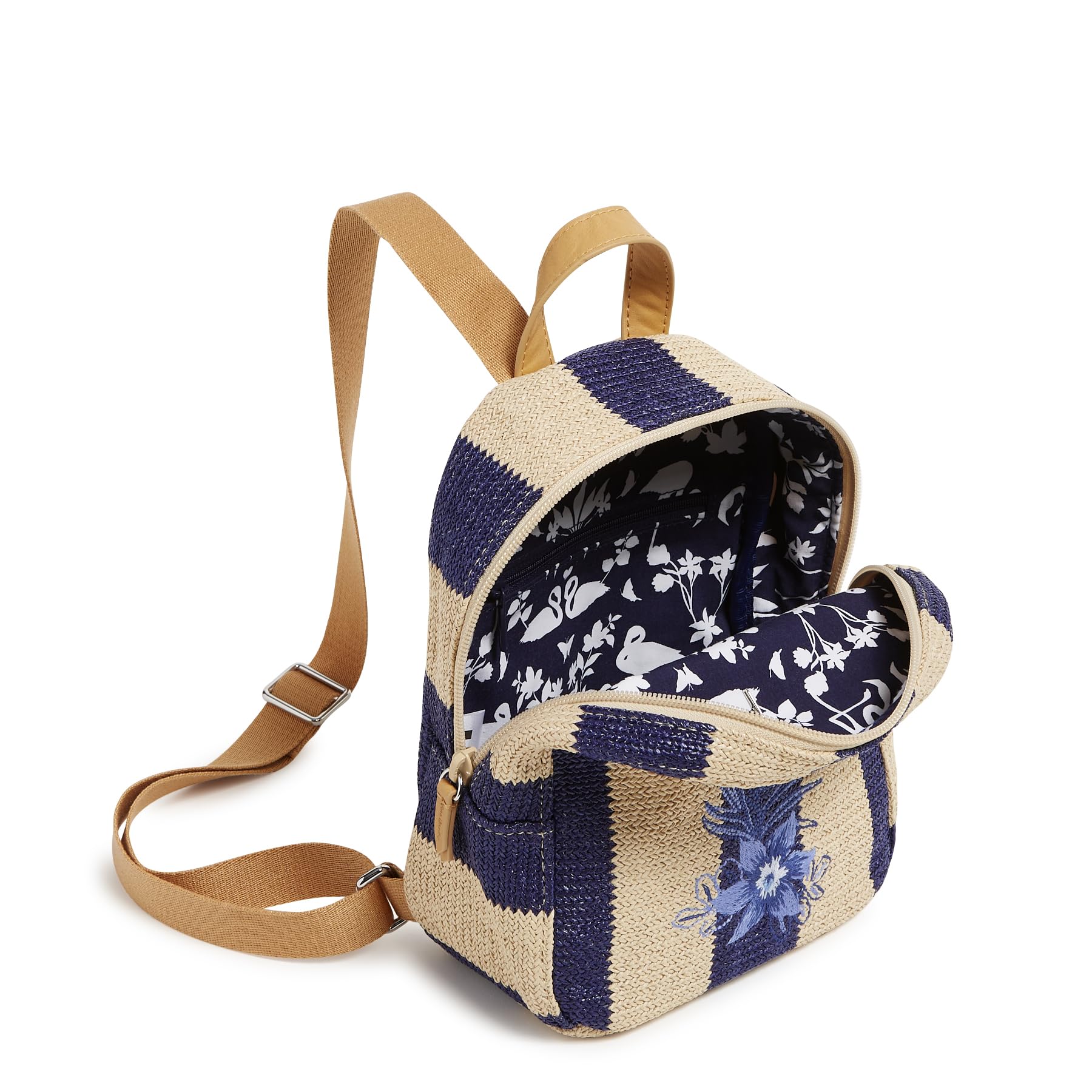 Vera Bradley Mini Backpack for Women - Navy Stripe Straw Crossbody Bag, Lightweight & Durable Travel Purse - Perfect for School, Work, Day Trips & Outdoor Adventures