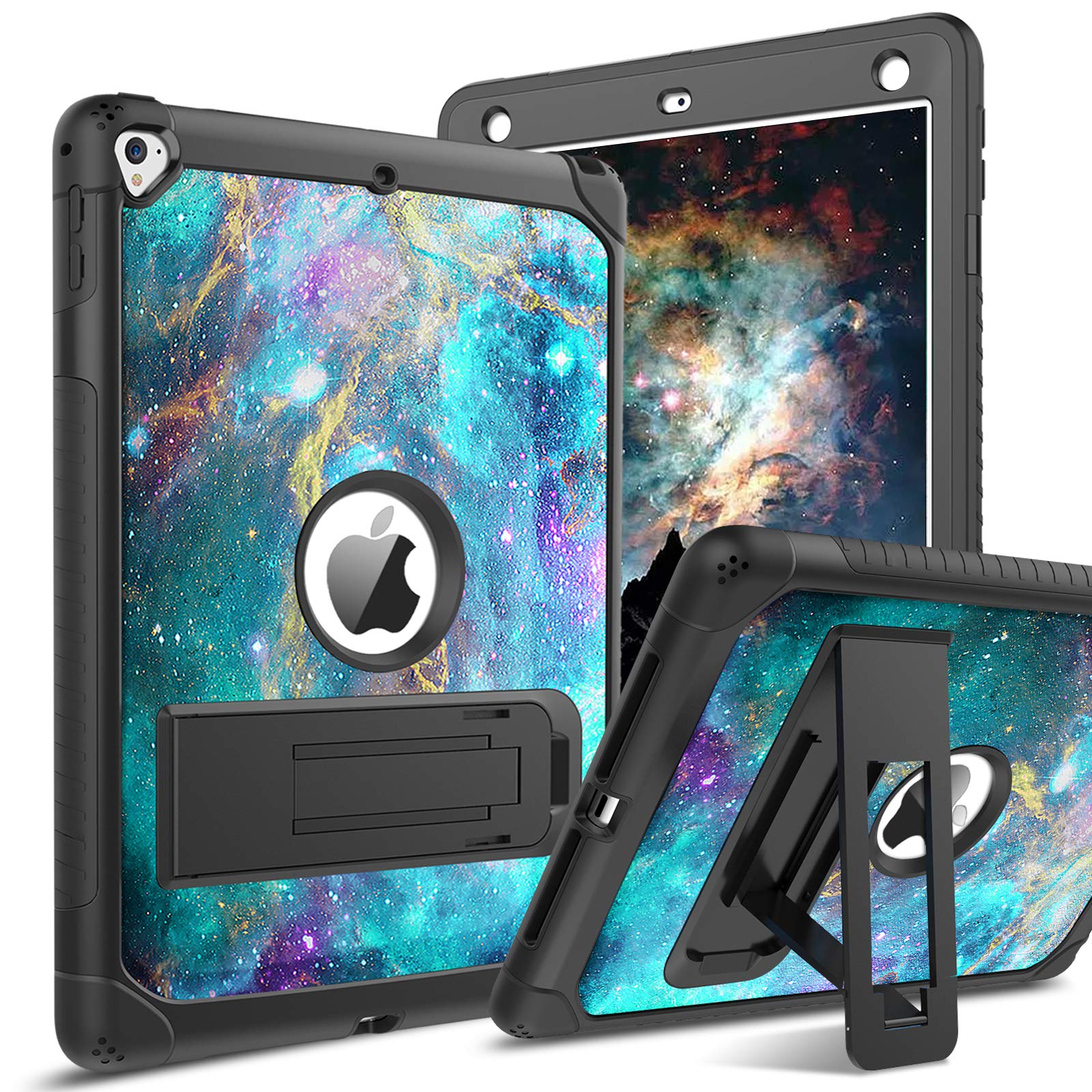 BENTOBEN iPad Air 2 / iPad 6th 5th Gen / iPad 9.7 2018 2017 / iPad Pro 9.7 Case - Glow in The Dark Shockproof 3-in-1 Protective Cover with Kickstand for Women Men Kids - Nebula Design for Home Office School Travel