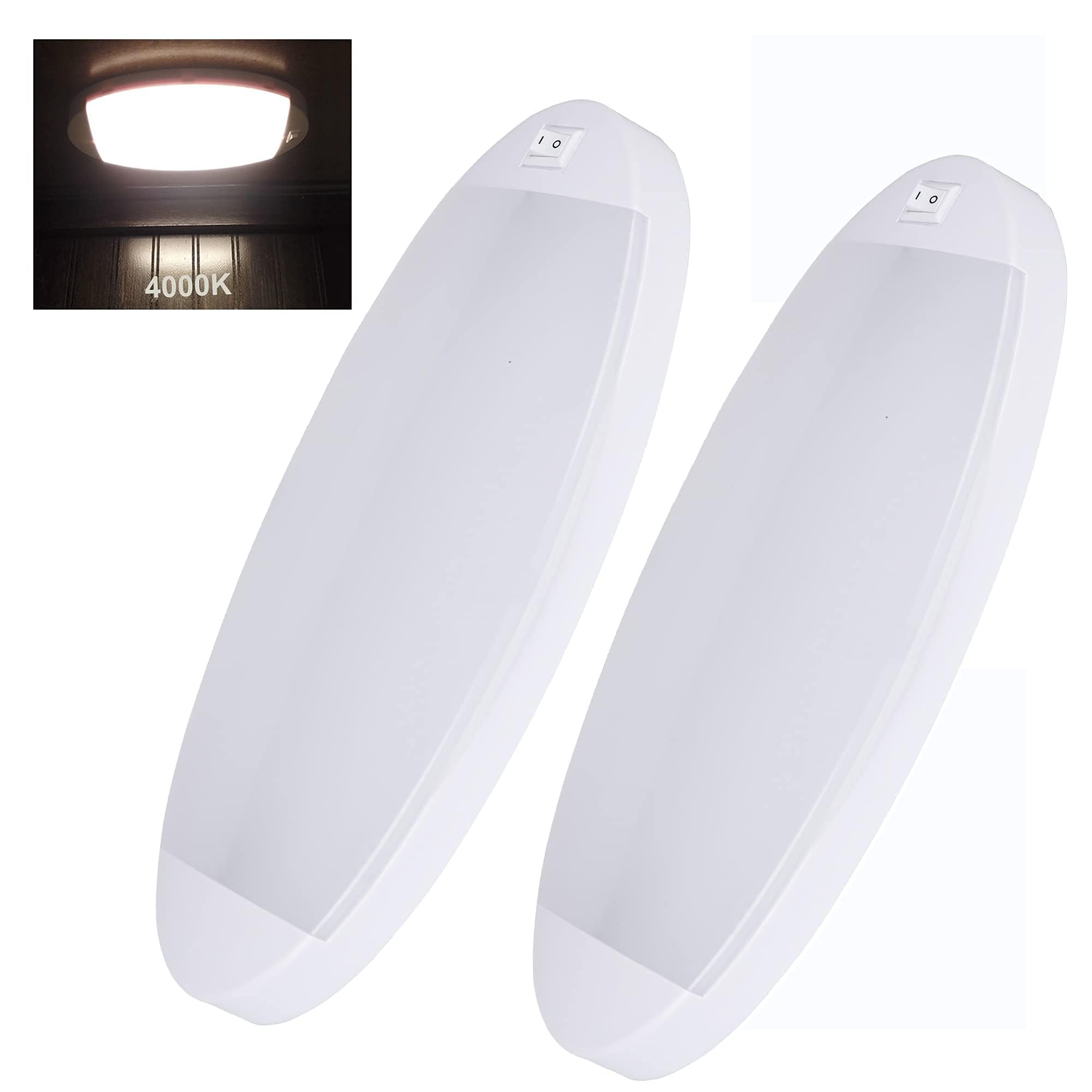 12V DC LED RV Interior Light with On/Off Switch - 5 Inch Surface Mount Panel Light for Campers, Trailers & Boats - Set of 2 Large Oval Pancake Lights - Perfect for Bedroom, Kitchen & Cabin Lighting