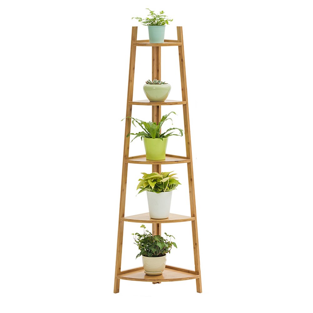LIANGLIANG Bamboo Flower Pot Stand - Wooden Plant Shelf Corner Ladder for Indoor Balcony & Living Room - 3/4/5 Tier Floor Display Organizer - 3 Colors & Sizes (Burlywood, 50x34x147cm) - Perfect for Small Space Decor & Vertical Gardening