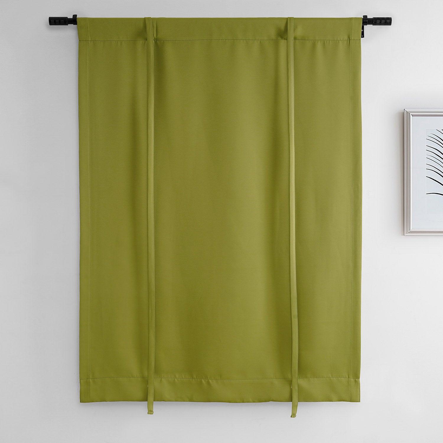 Blackout Tie-Up Window Shade in Moss Green - Light Blocking Curtain for Bedroom, Nursery & Home Office - Perfect for Daytime Napping & Privacy