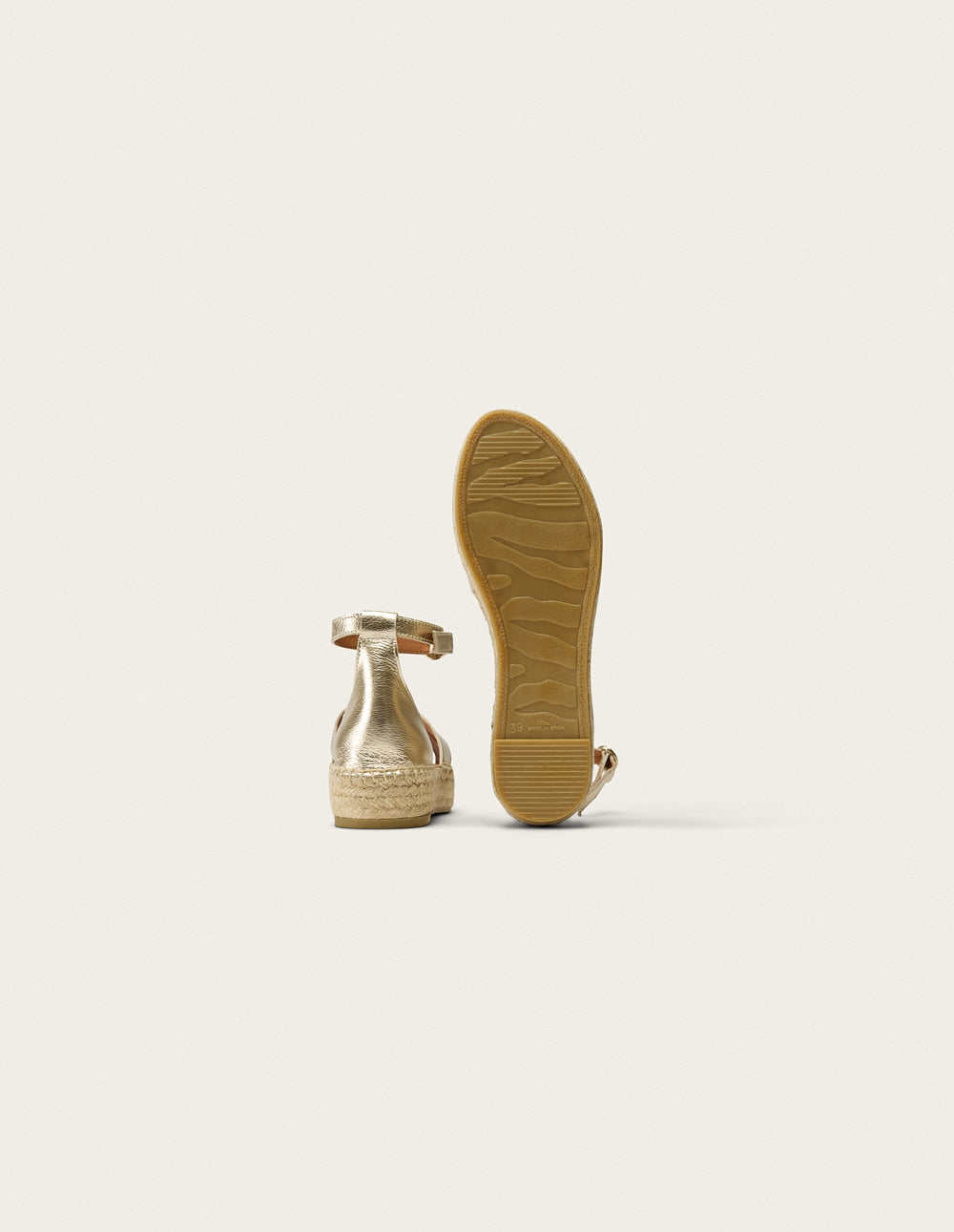 Women's Espadrilles Catherine - Genuine Grain Leather Champagne Color - Perfect for Summer, Beach, and Casual Outings