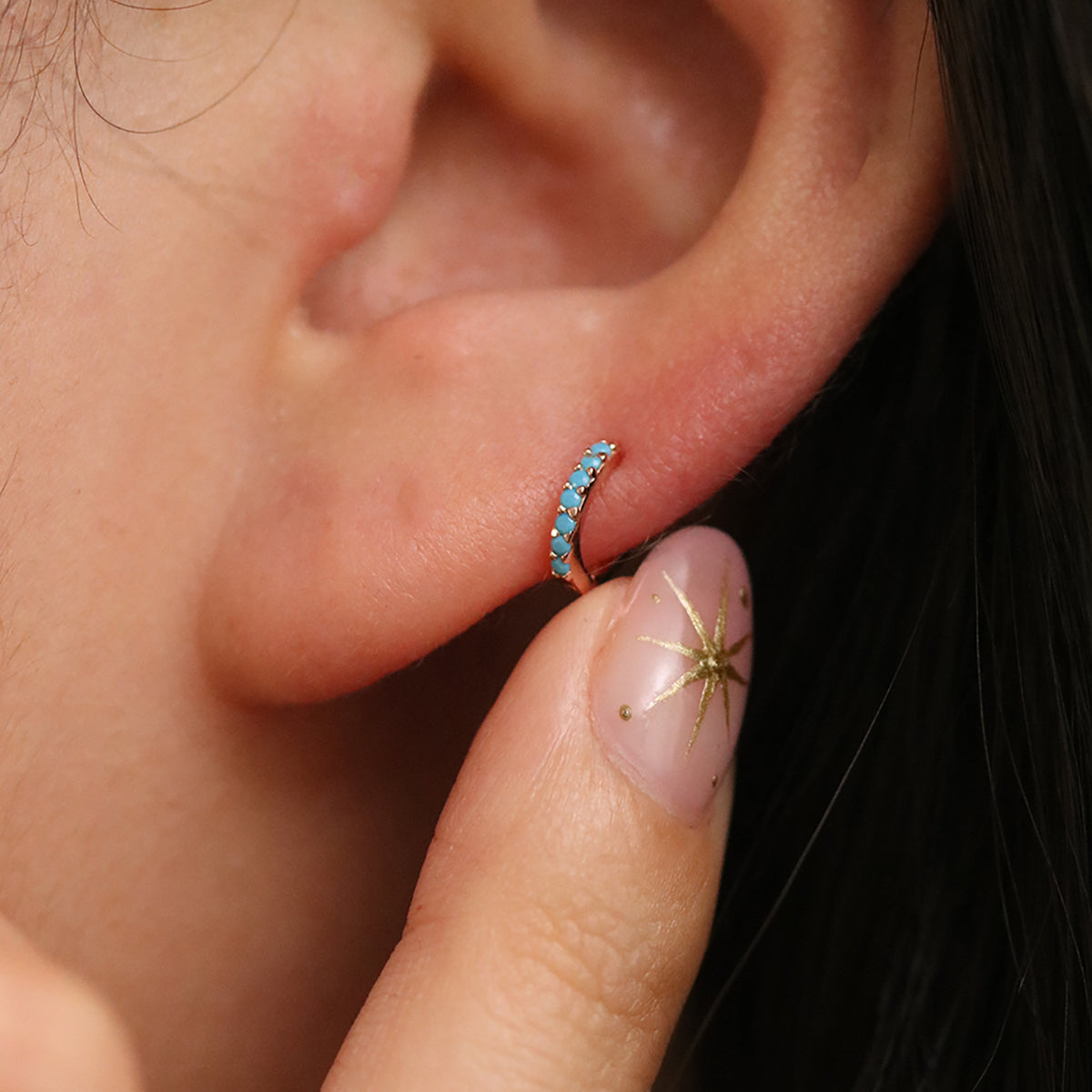 Turquoise Huggie Earrings for Women – Dainty Hoop Earrings with Natural Stone, Hypoallergenic & Lightweight – Perfect for Everyday Wear, Gifts, and Special Occasions