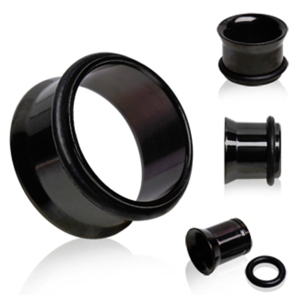 Black PVD Plated Single Flare Tunnel Plug - WildKlass Jewelry for Piercings