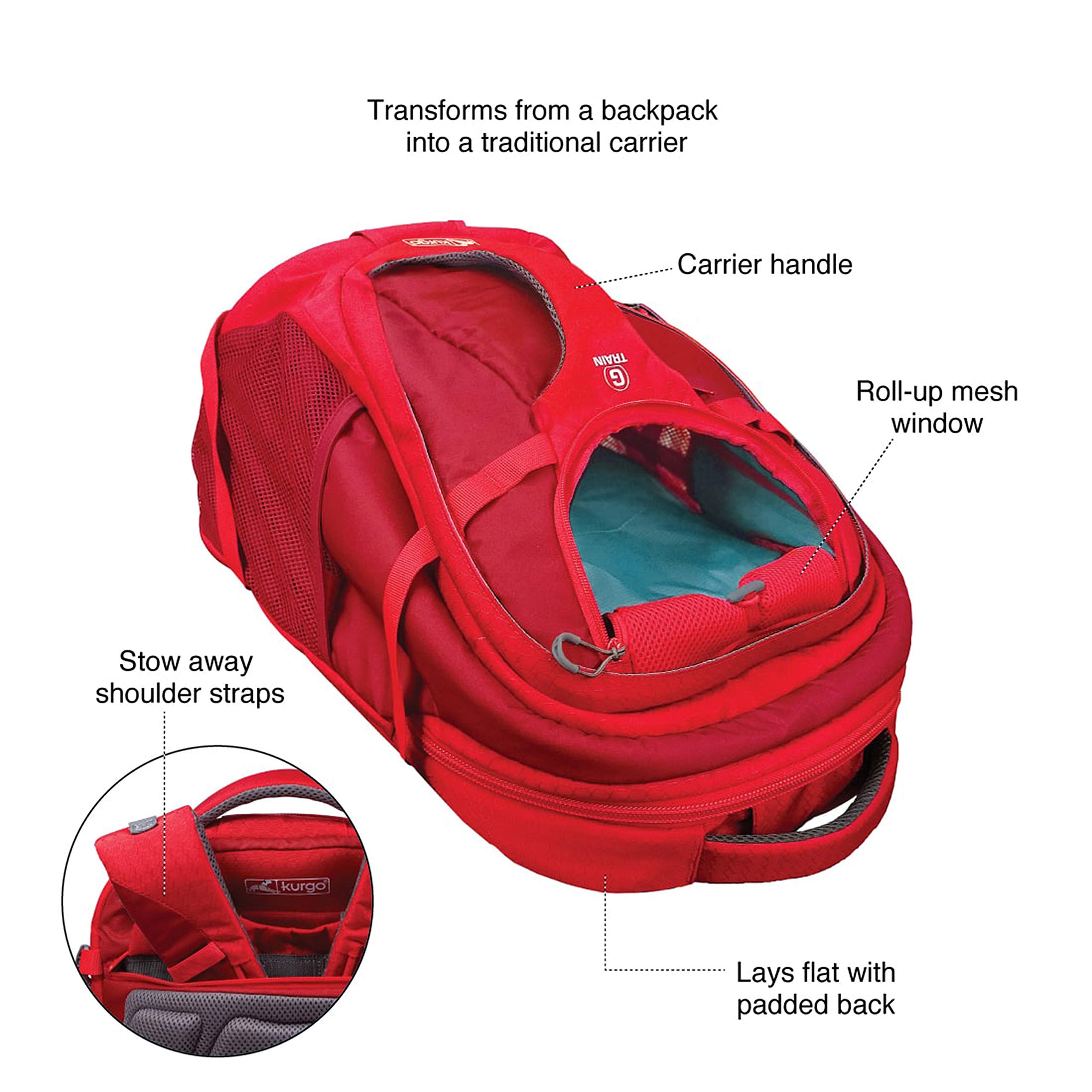 Kurgo G-Train Dog Carrier Backpack for Small Dogs & Cats - Waterproof Pet Travel Backpack for Hiking, Camping, Airplane & Outdoor Adventures - Red - Perfect for Daily Commutes, Vet Visits & Weekend Getaways