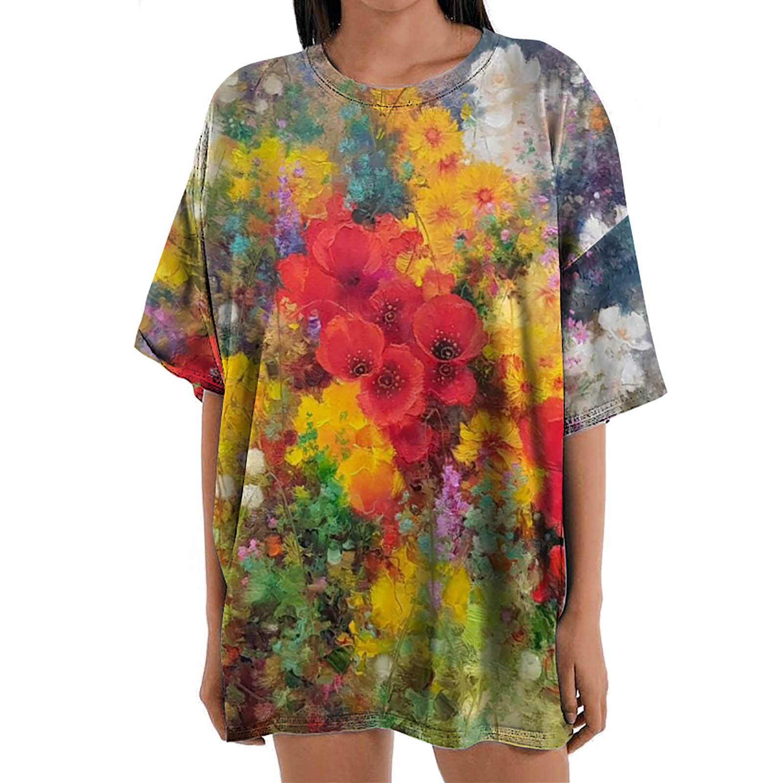 Floral Printed Women's Crew Neck T-Shirt | Plus Size Summer Blouses & Work Tops | Casual Wear, Office Outfits & Vacation Essentials
