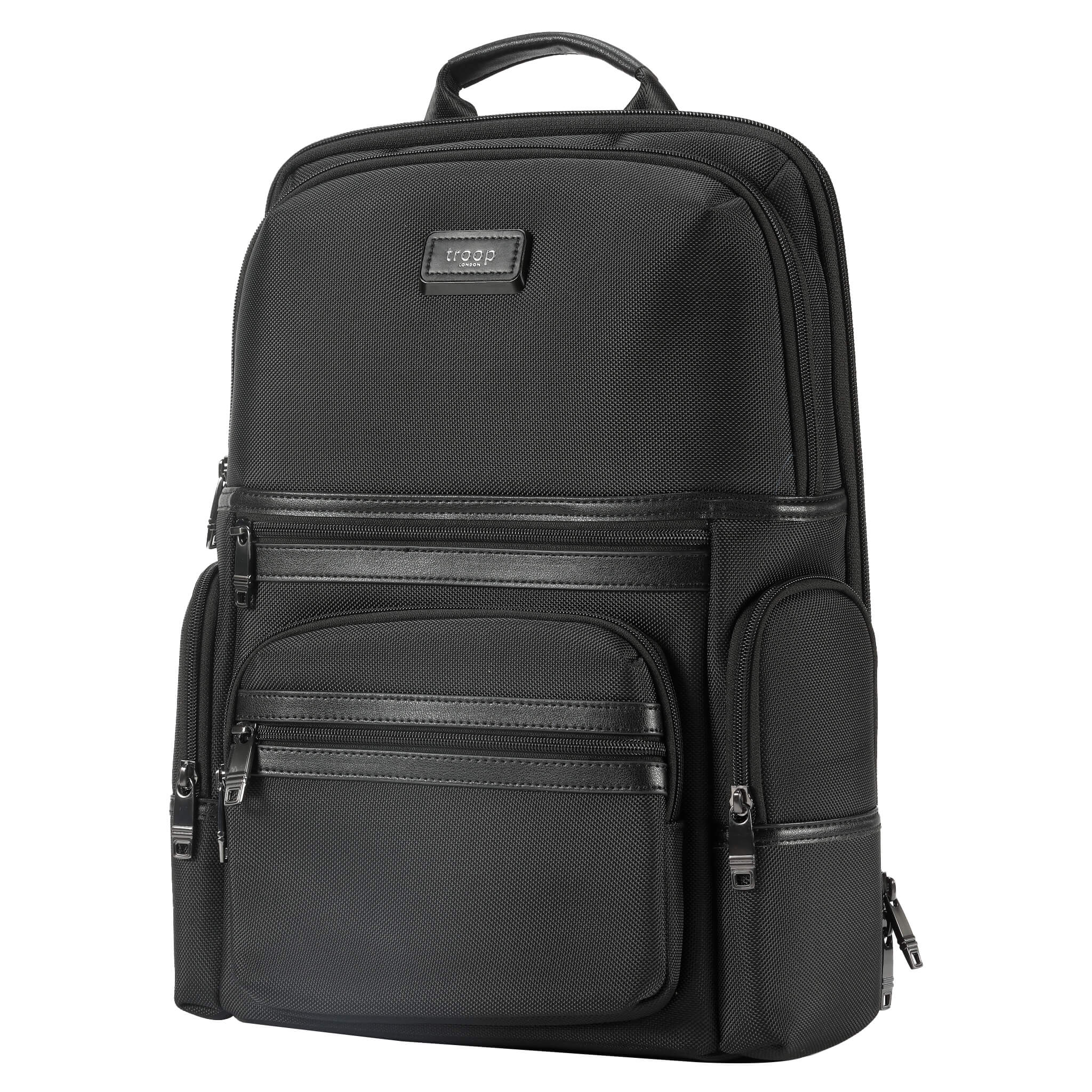 TPB004 Troop London Urban Slim Laptop Backpack - Waterproof 15.6 Inch Business Backpack for Men & Women, Lightweight College School Backpack with USB Charging Port - Perfect for Work, Travel & Daily Commute