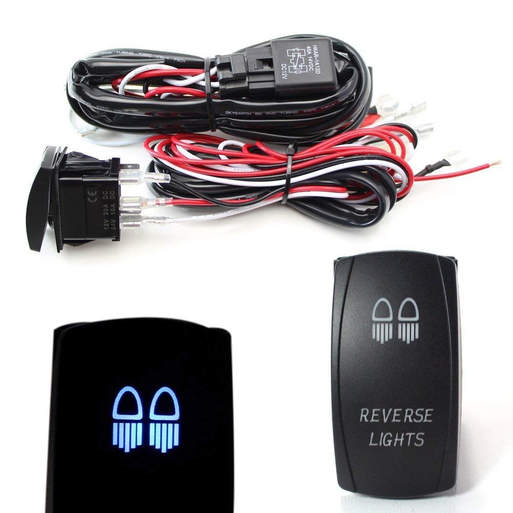 2 Output Relay Wiring Harness with Reverse Lights & LED Light Switch for Fog Lamps - Perfect for Off-Road, Truck, and Jeep Lighting Upgrades