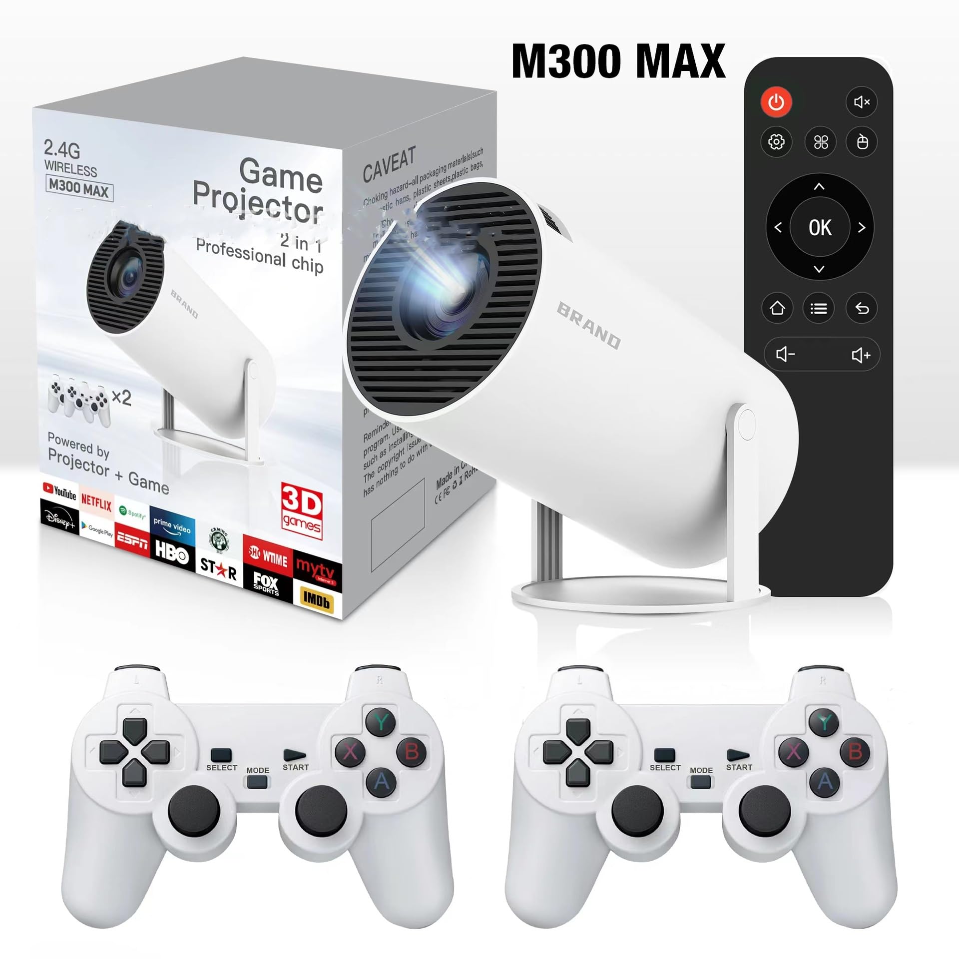 Portable 4K Mini Projector for iPhone Android - Wireless Home Theater Ceiling Projector with 37000+ Built-in Games | Perfect for Outdoor Movies, Gaming & Home Entertainment