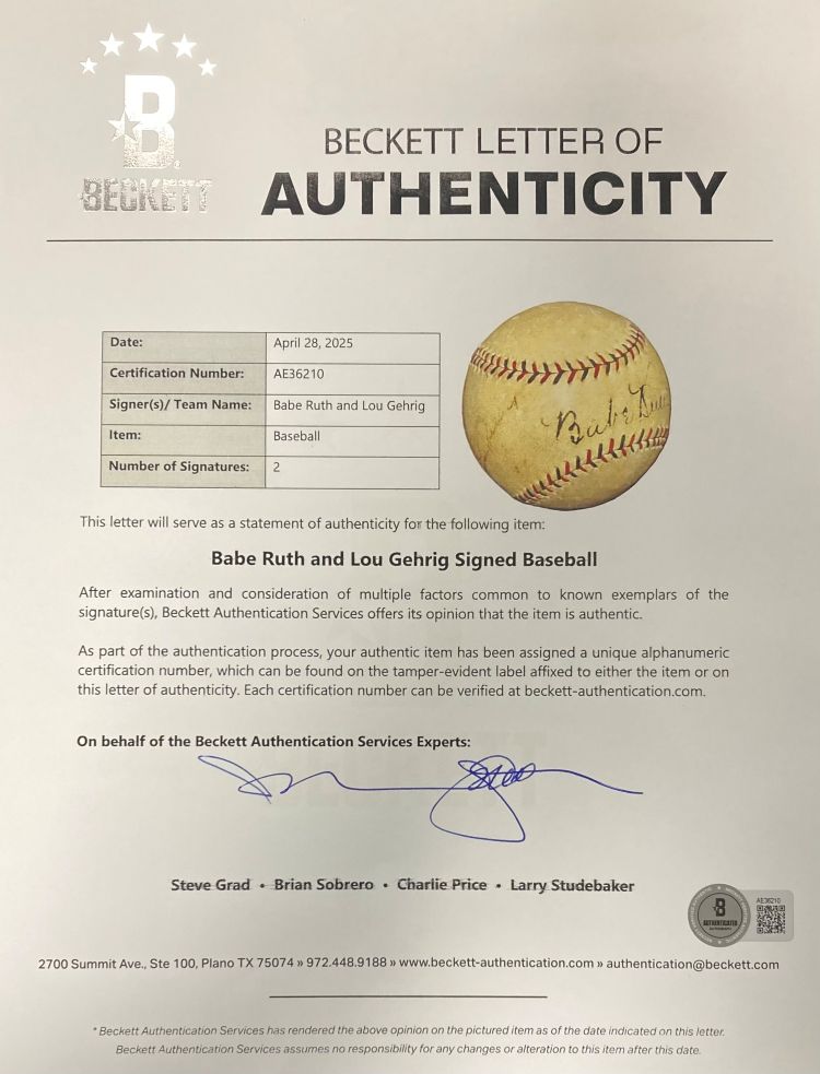 Authentic 1920s Babe Ruth & Lou Gehrig Signed New York Yankees Spalding NL Baseball with PSA/DNA LOA - Perfect for Baseball Memorabilia Collectors & Yankees Fans Display