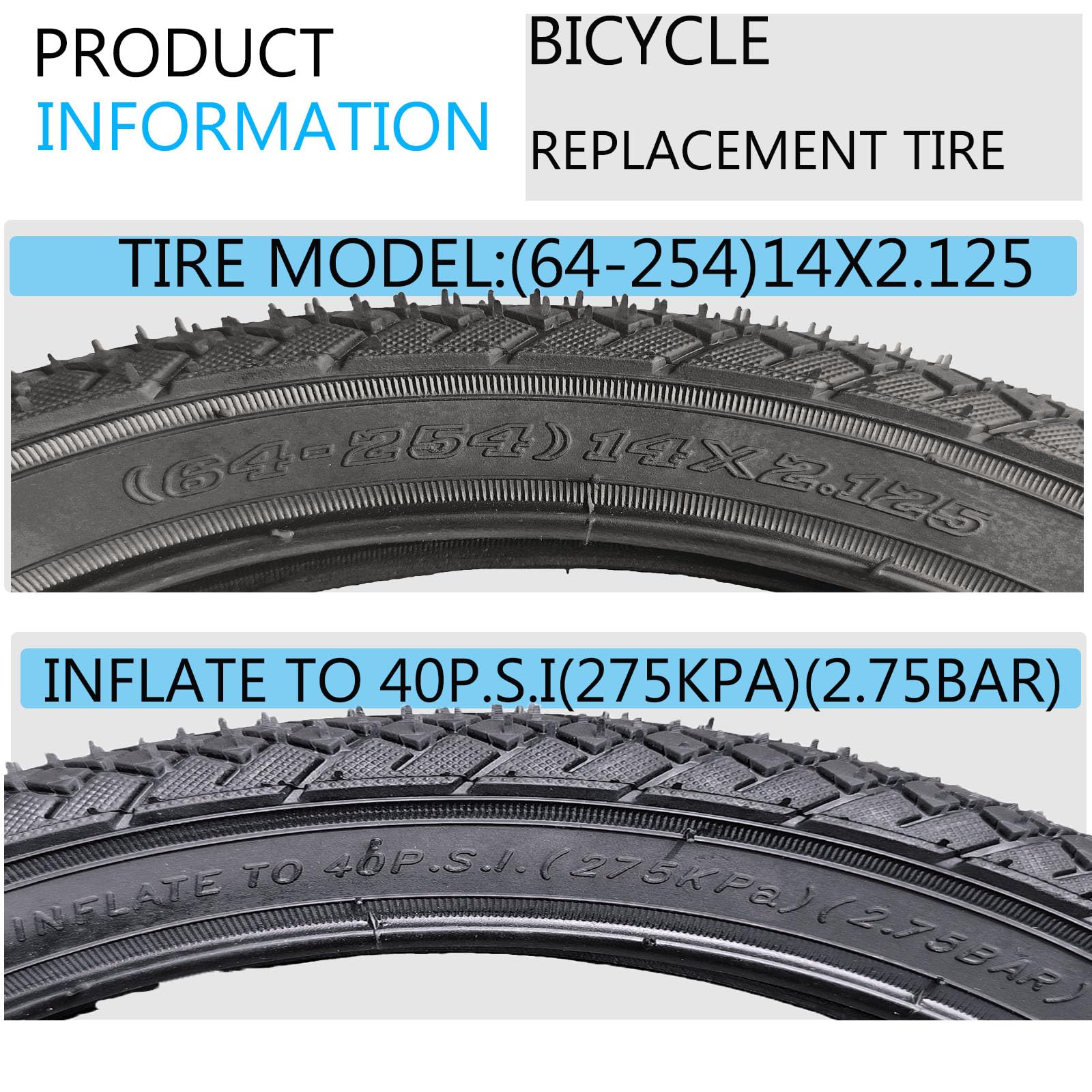 Premium Bike Tires for BMX, Folding, Road & Kit Bikes - 12/14/16/18/20 x 2.125 Inch Replacement Bicycle Tires with Included Tire Levers - Perfect for Commuting, Off-Road & Urban Cycling