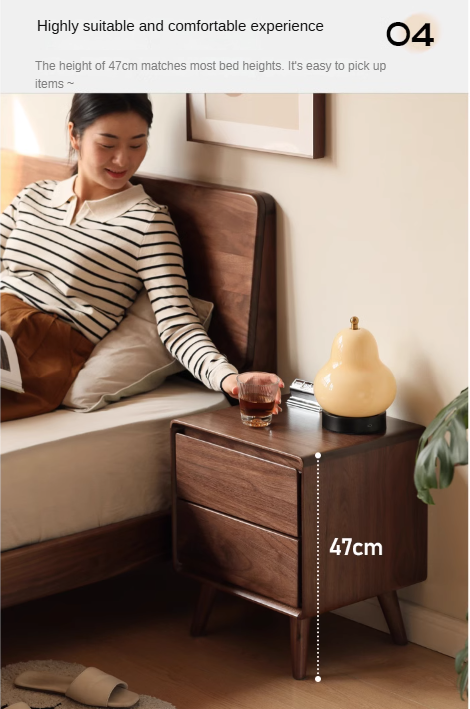 Solid Black Walnut Wood Classic Nightstand - Stylish Bedside Table for Bedroom, Living Room & Guest Room