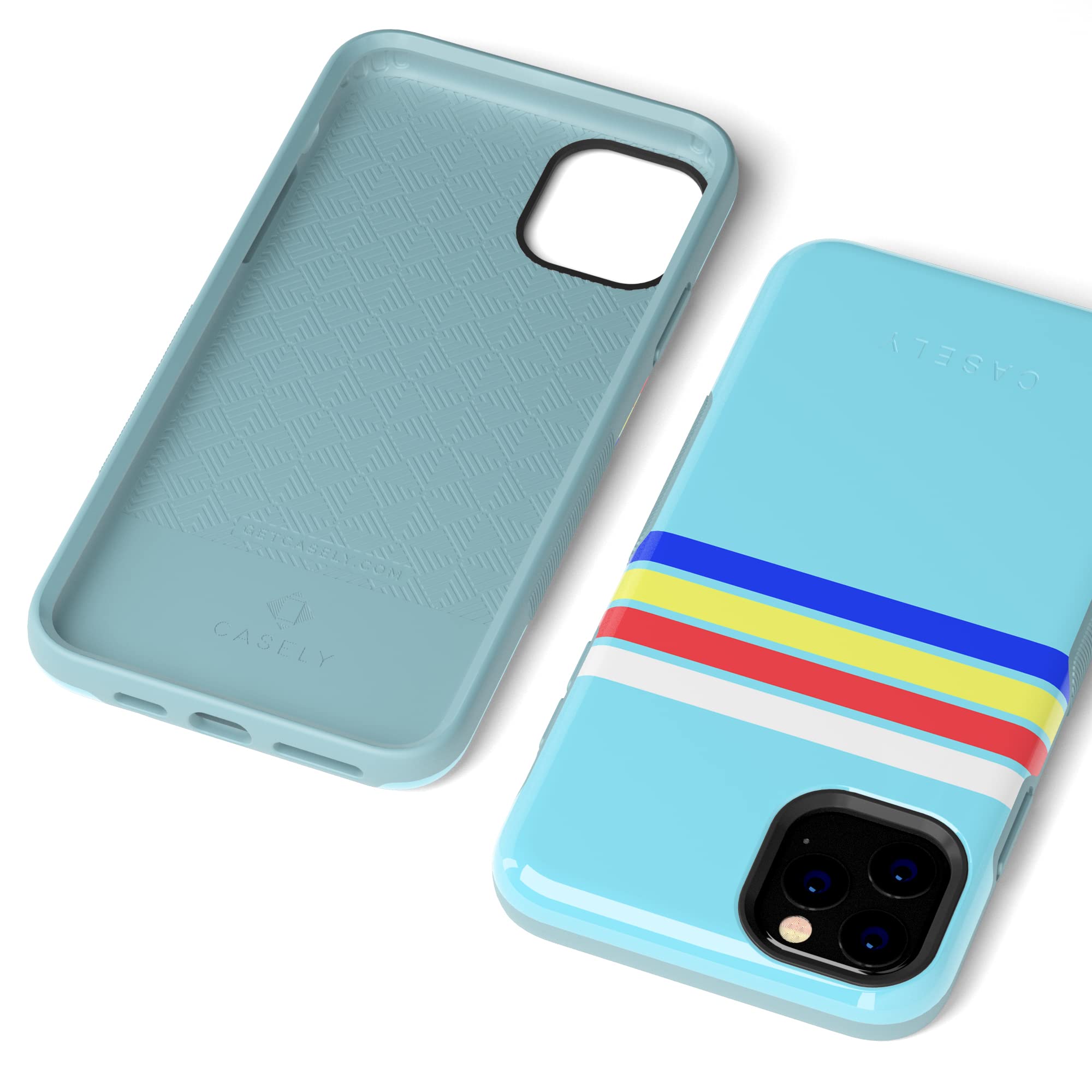Casely iPhone 11 Pro Case - Teal Rainbow Stripes Color Block Protective Phone Cover | Slim Fit Shockproof Case for Daily Use, Travel & Outdoor Activities