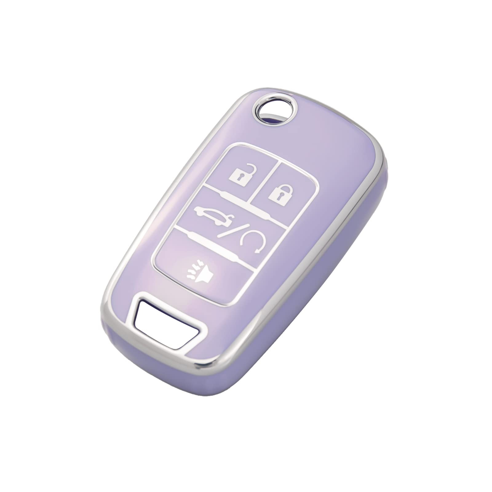 Premium TPU Key Fob Cover for Chevy, GMC, Buick - Protective Case for Encore, Terrain, Malibu, Camaro, Cruze, Impala, Equinox, Volt, Spark, Sonic - Durable Smart Key Accessory (Purple) - Perfect for Everyday Protection & Style