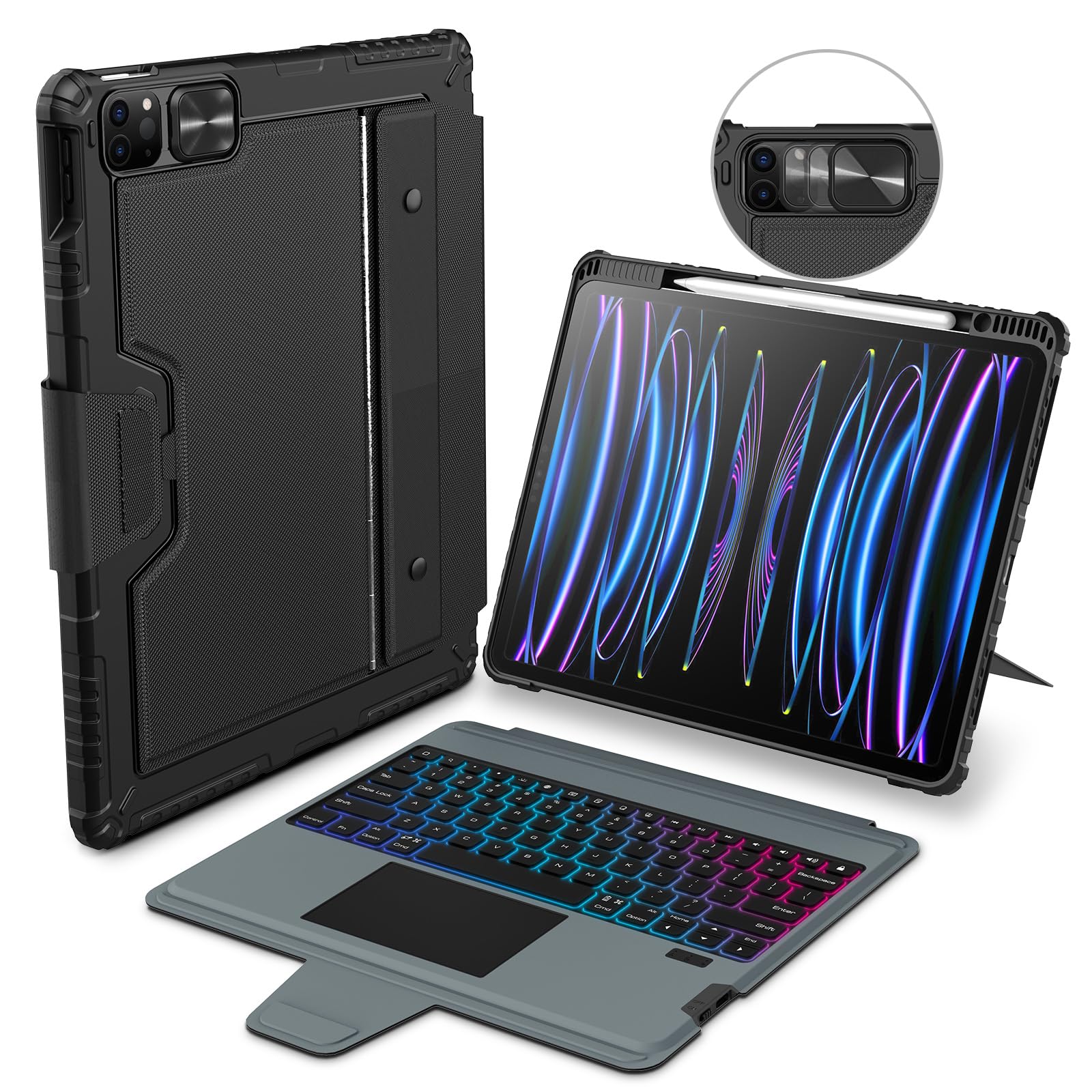 Nillkin iPad Pro 12.9 Backlit Keyboard Case with Kickstand & Trackpad - Detachable Backlight Keyboard Cover for iPad Pro 12.9-inch (5th/6th Gen 2021/2022) | Pencil Holder | Perfect for Work, Study & Travel