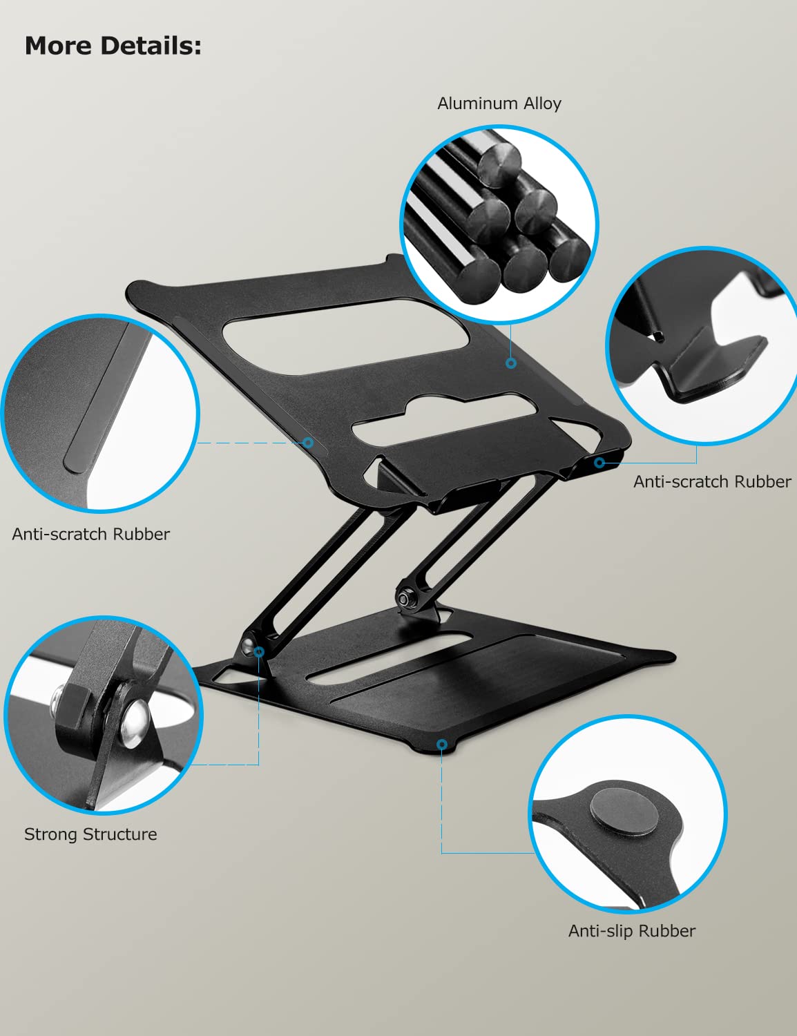PHOCAR Adjustable Aluminum Laptop Stand for Desk - Foldable & Portable Laptop Riser Holder Compatible with MacBook Air/Pro, HP, Lenovo, Surface, Dell, ASUS (Up to 18 Inch) - Black | Perfect for Home Office, Workstation & Travel Use