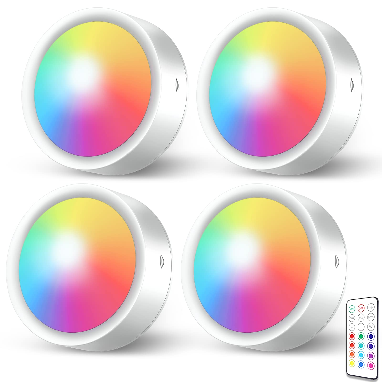 RGB Wireless LED Puck Lights - Remote Control, Battery Powered for Kitchen & Closet
