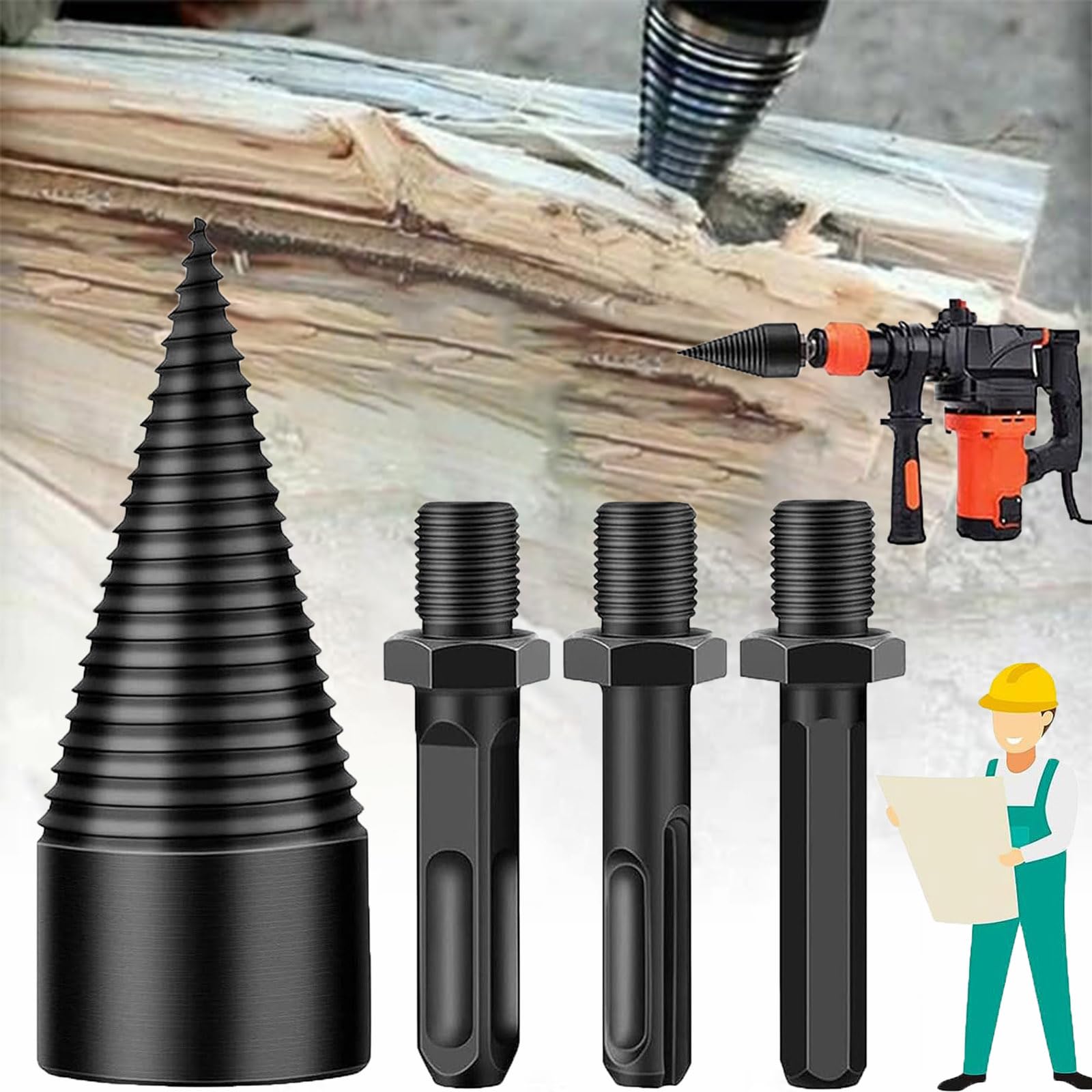 2023 Sherem Easy Split Drill Bit Set (32mm) – Premium Firewood Drill Bit & Wood Splitter for Efficient Log Splitting – Perfect for Firewood Preparation, DIY Projects, and Outdoor Wood Processing