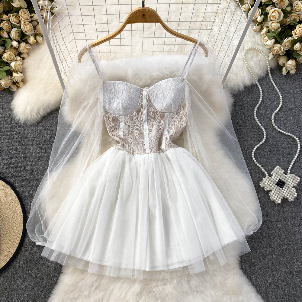 Elegant Square Neck Long Sleeve Mesh A-Line Fluffy Princess Dress for Women - Perfect for Summer Weddings, Parties & Special Occasions