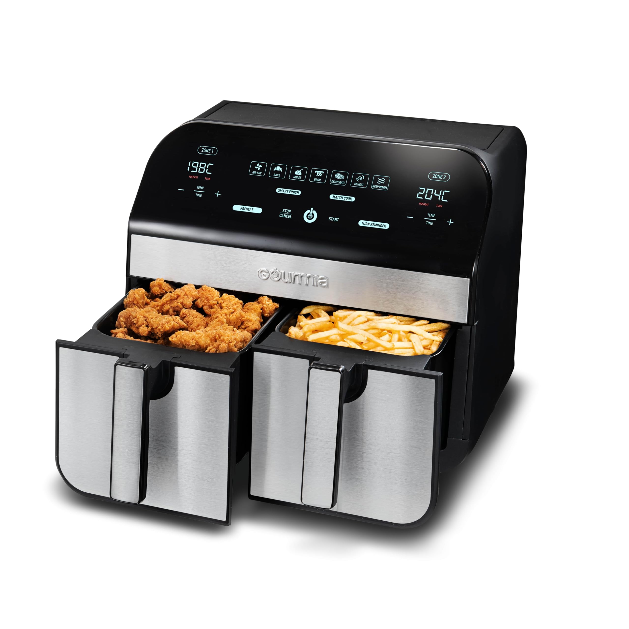 Gourmia 10-Quart (9.4 Liter) Dual Basket Digital Air Fryer with Smart Finish Technology & 7 Cooking Presets - Perfect for Family Meals, Party Snacks & Healthy Cooking