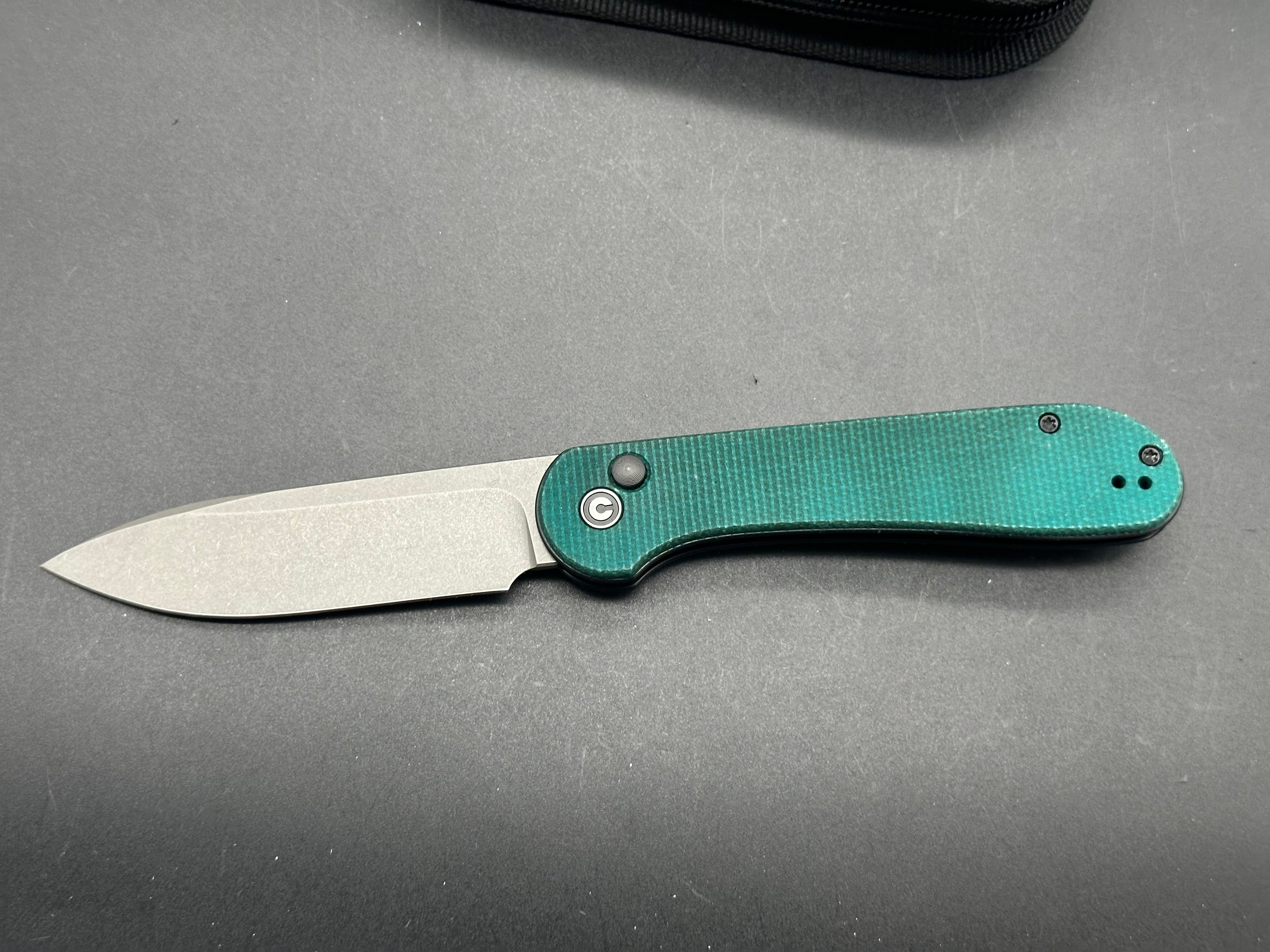 CIVIVI Button Lock Elementum Folding Knife - Green Dyed Micarta Handle, 14C28N Stainless Steel Blade - Perfect for EDC, Outdoor Adventures & Camping