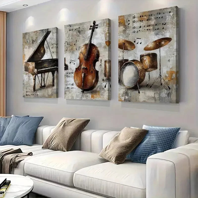 3-Piece Musical Instruments Artwork Set - Piano Themed Canvas Wall Art (50x70cm) | High-Quality Framed Print | 100% Australian Made | Ready to Hang | Perfect for Living Room, Bedroom & Music Studio Decor
