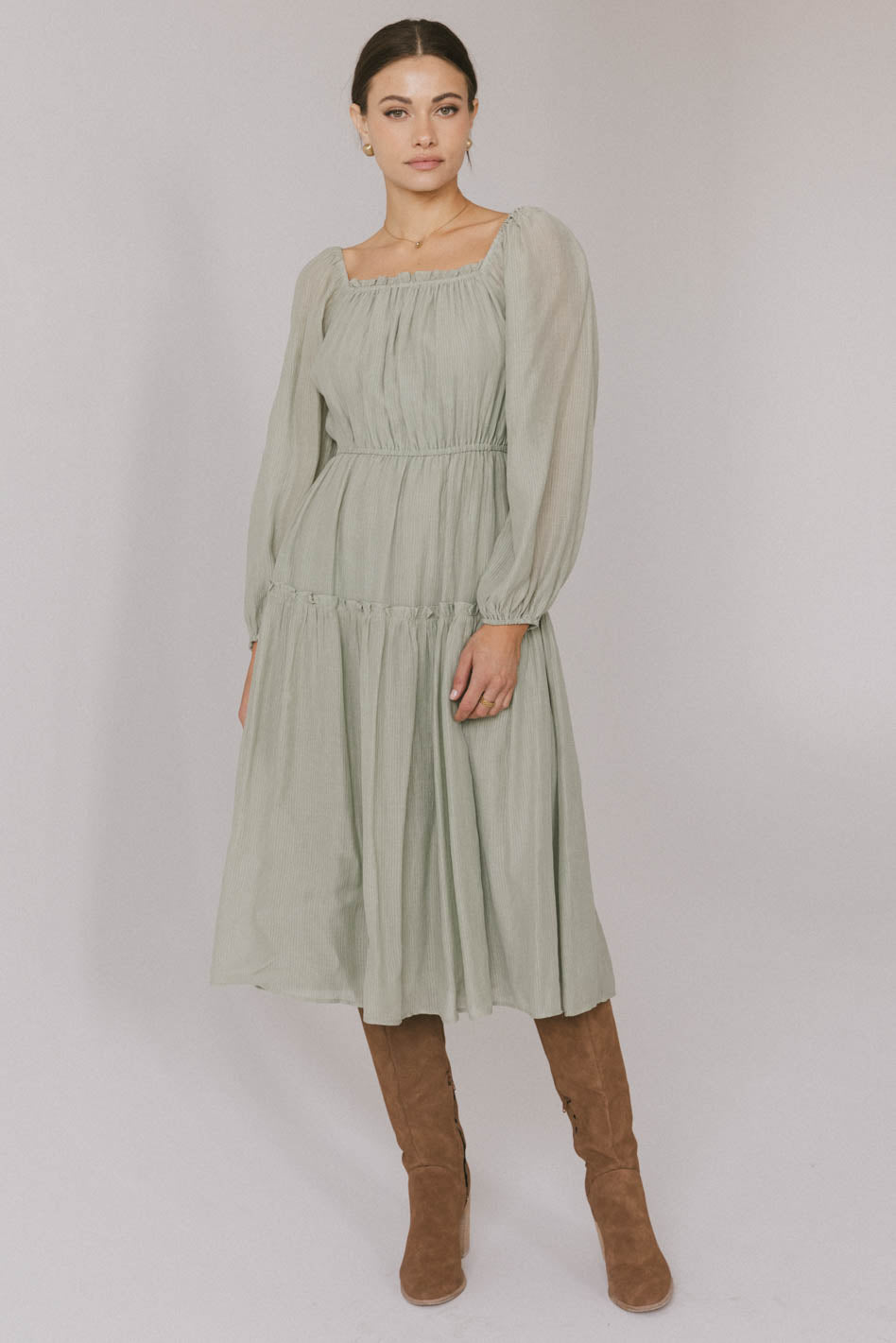 Finnian Midi Dress in Sage Green - Flowy A-Line Summer Dress for Women | Perfect for Beach Vacation, Brunch & Date Night Outfits