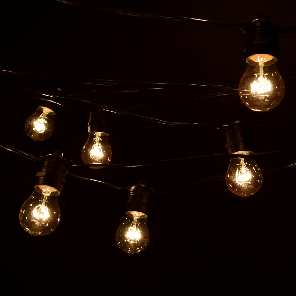 Hometown Evolution 50ft Commercial Grade E26 String Lights - 25 Socket Outdoor LED String Lights with 16 Gauge Wire & 15W Clear A15 Bulbs - Perfect for Patio, Garden, Wedding & Restaurant Decor