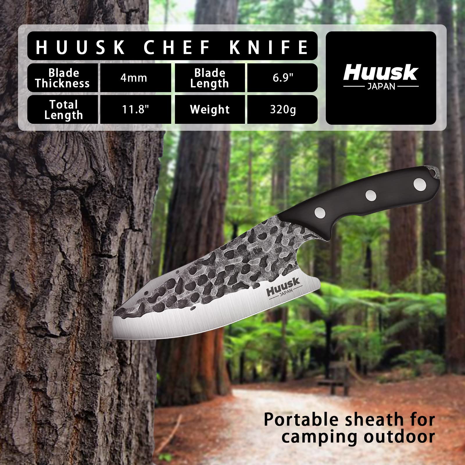Premium Huusk Chef Knife & Camping Knife Set - High-Quality Japanese Stainless Steel Blade with Leather Sheath & Gift Box - Perfect for Professional Cooking, Outdoor Adventures & Gifts